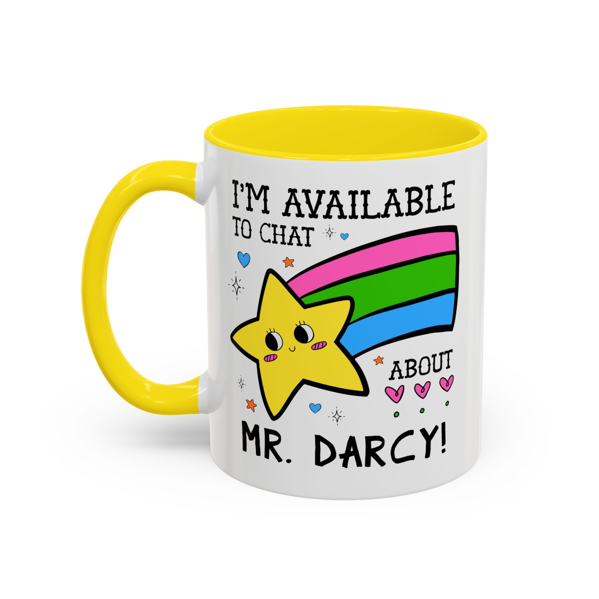 I'm Available to Chat About Mr. Darcy Coffee Mug: Funny Saying Romance Reader Gift for Jane Austen Bookworm - Opal and June