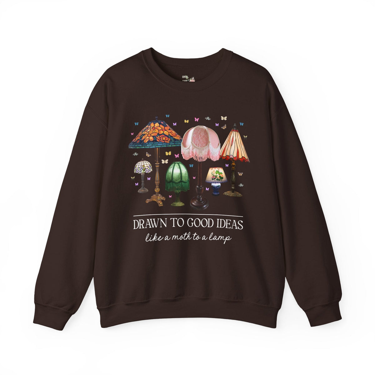 Insect Lover Entomologist or Science Teacher Sweatshirt: Drawn to Good Ideas Like a Moth to a Lamp, Silly Goblincore Scientist Crewneck - Opal and June