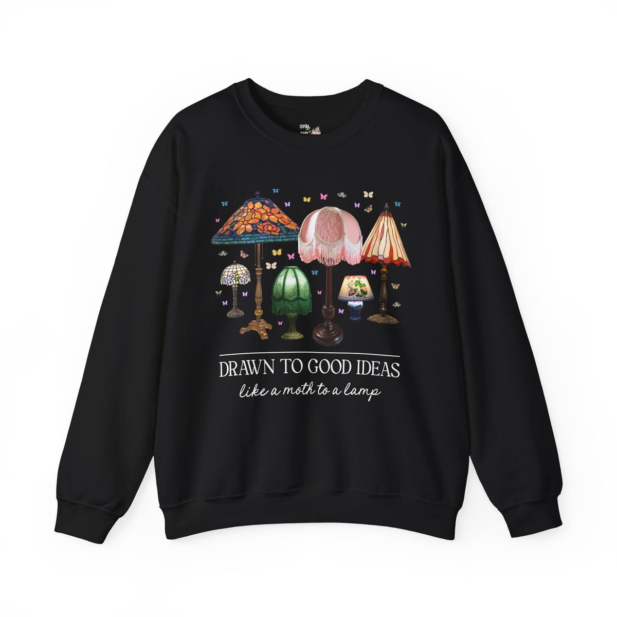 Insect Lover Entomologist or Science Teacher Sweatshirt: Drawn to Good Ideas Like a Moth to a Lamp, Silly Goblincore Scientist Crewneck - Opal and June