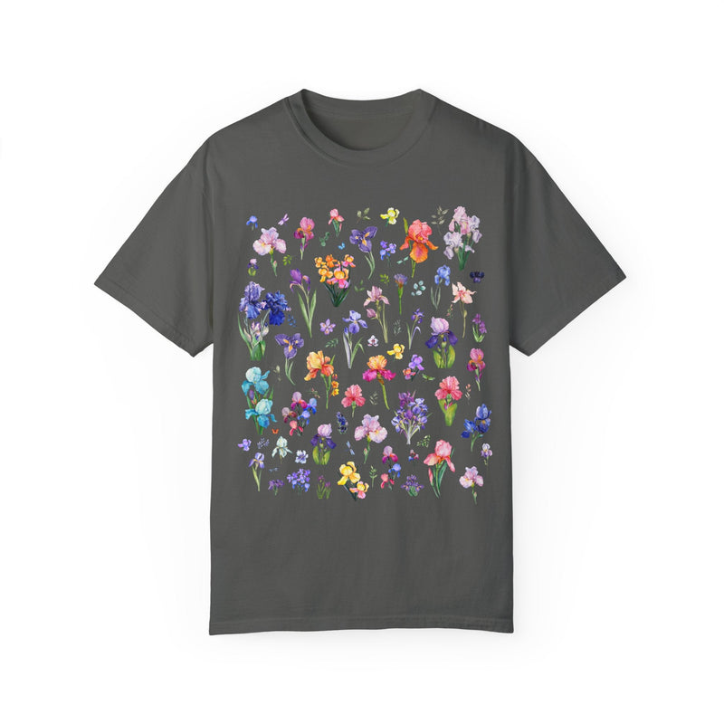 Iris Flower Tee Shirt: Boho Goblincore Garden Lover Gift, February Birth Month Flower, Cottagecore Garden Tee for Mother's Day or Birthday - Opal and June