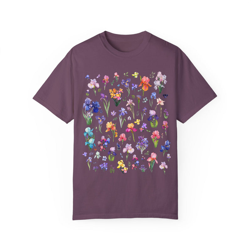 Iris Flower Tee Shirt: Boho Goblincore Garden Lover Gift, February Birth Month Flower, Cottagecore Garden Tee for Mother's Day or Birthday - Opal and June