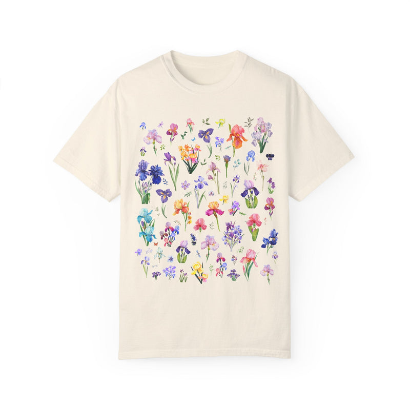 Iris Flower Tee Shirt: Boho Goblincore Garden Lover Gift, February Birth Month Flower, Cottagecore Garden Tee for Mother's Day or Birthday - Opal and June