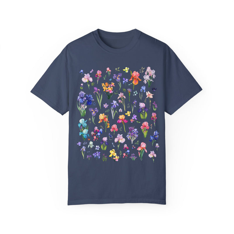 Iris Flower Tee Shirt: Boho Goblincore Garden Lover Gift, February Birth Month Flower, Cottagecore Garden Tee for Mother's Day or Birthday - Opal and June
