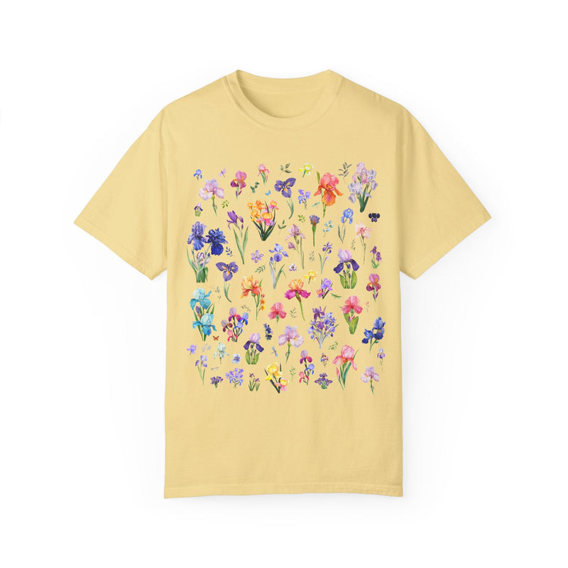 Iris Flower Tee Shirt: Boho Goblincore Garden Lover Gift, February Birth Month Flower, Cottagecore Garden Tee for Mother's Day or Birthday - Opal and June