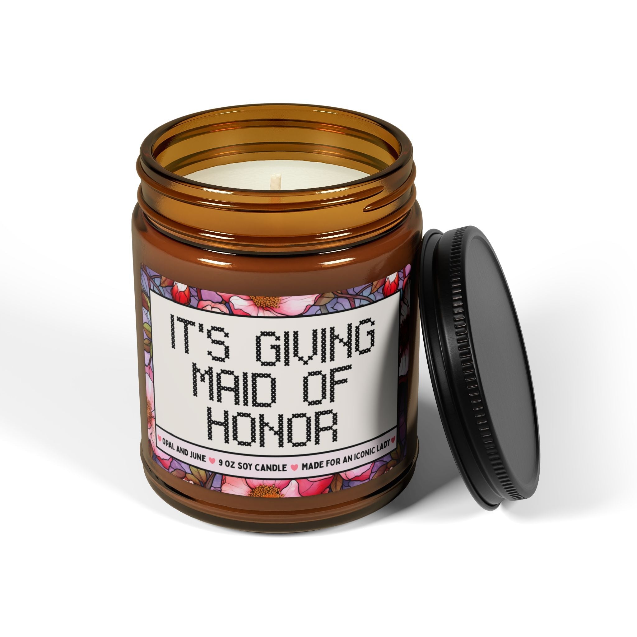 Its Giving Maid of Honor Candle, Maid of Honor Bridesmaid Proposal Gift with Flowers, Cute Soy Candle from the Bride - Opal and June