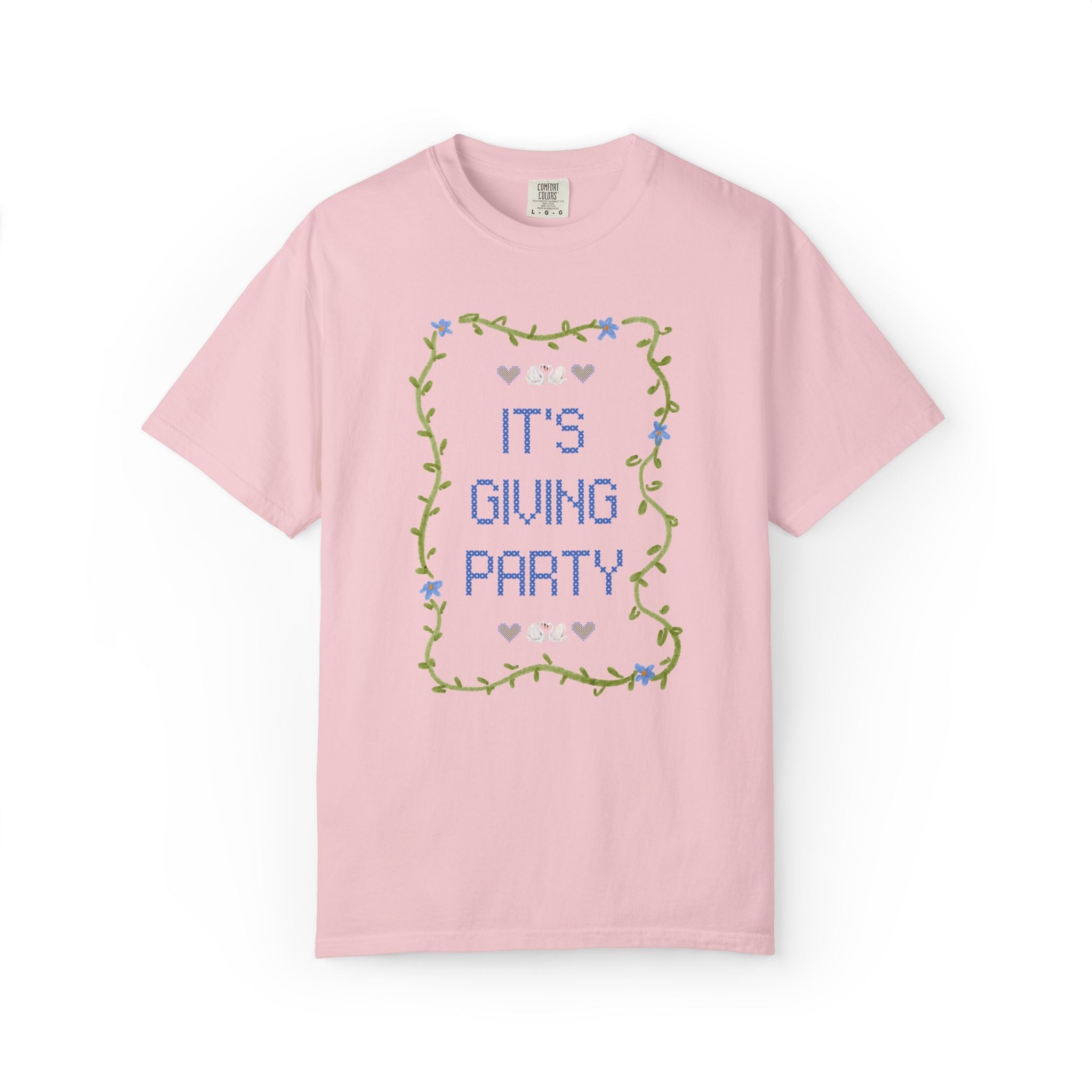 It's Giving Mrs. Bridal and Matching Bachelorette Tee Shirt with Swans and Flowers: Cute and Nostalgic Bachelorette Party Bridesmaid Tee - Opal and June