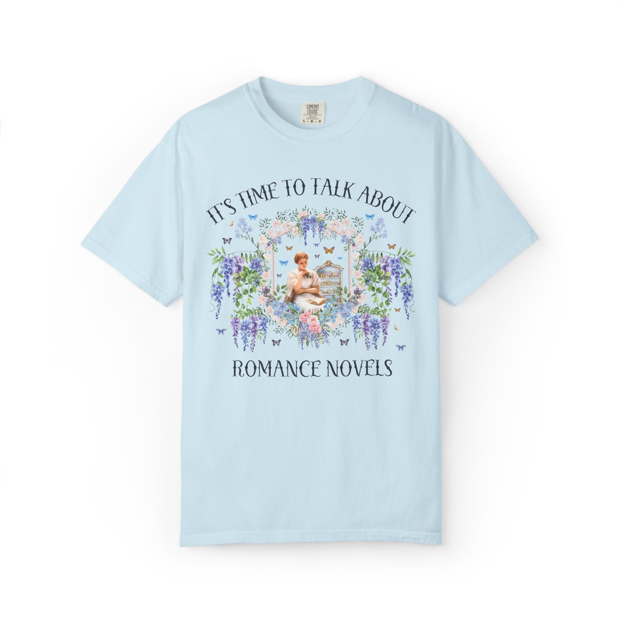 It's Time to Talk About Romance Novels Tee Shirt with Flowers: Cute and Colorful Book Lover T-Shirt for Bookworm, Floral Romance Reader Gift - Opal and June