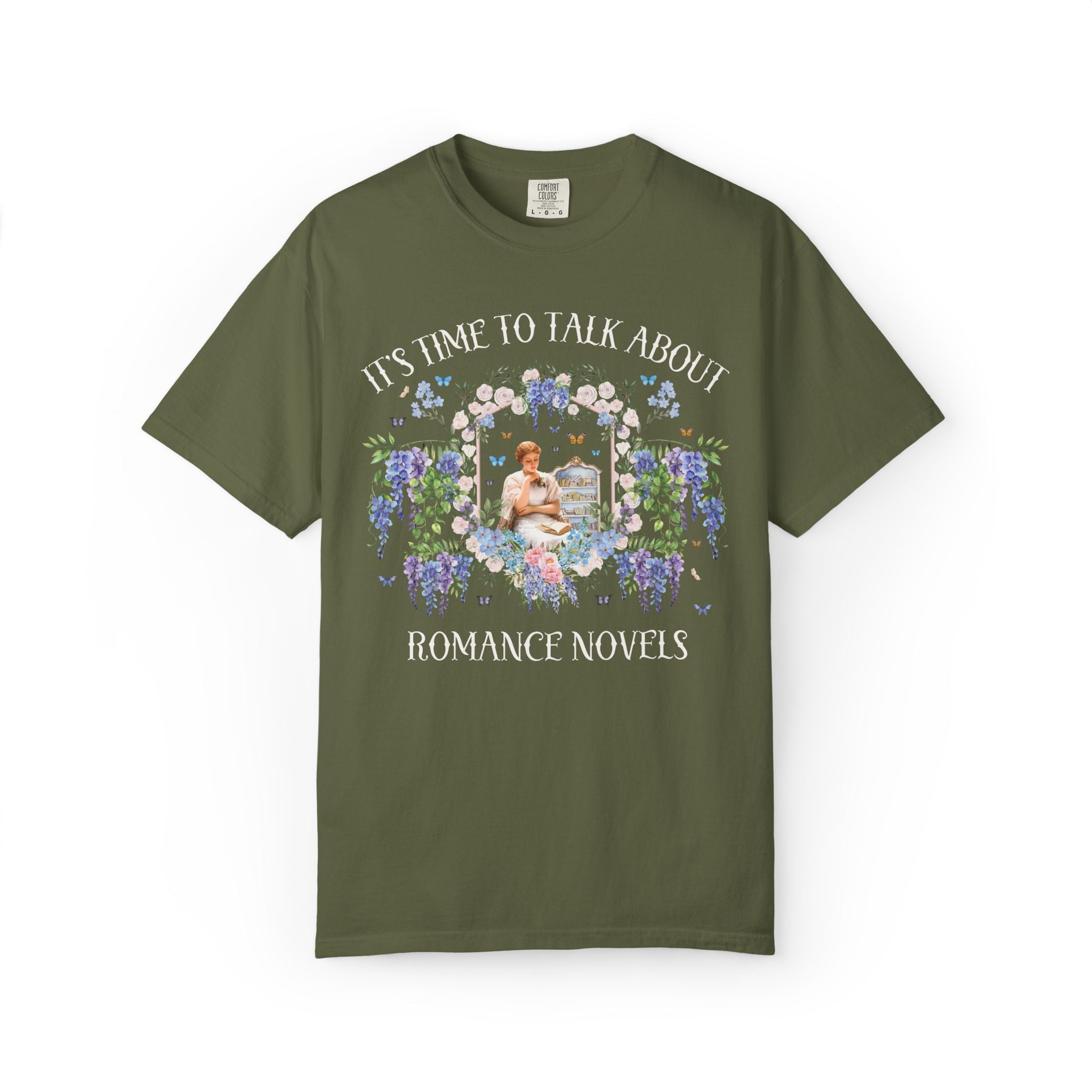 It's Time to Talk About Romance Novels Tee Shirt with Flowers: Cute and Colorful Book Lover T-Shirt for Bookworm, Floral Romance Reader Gift - Opal and June