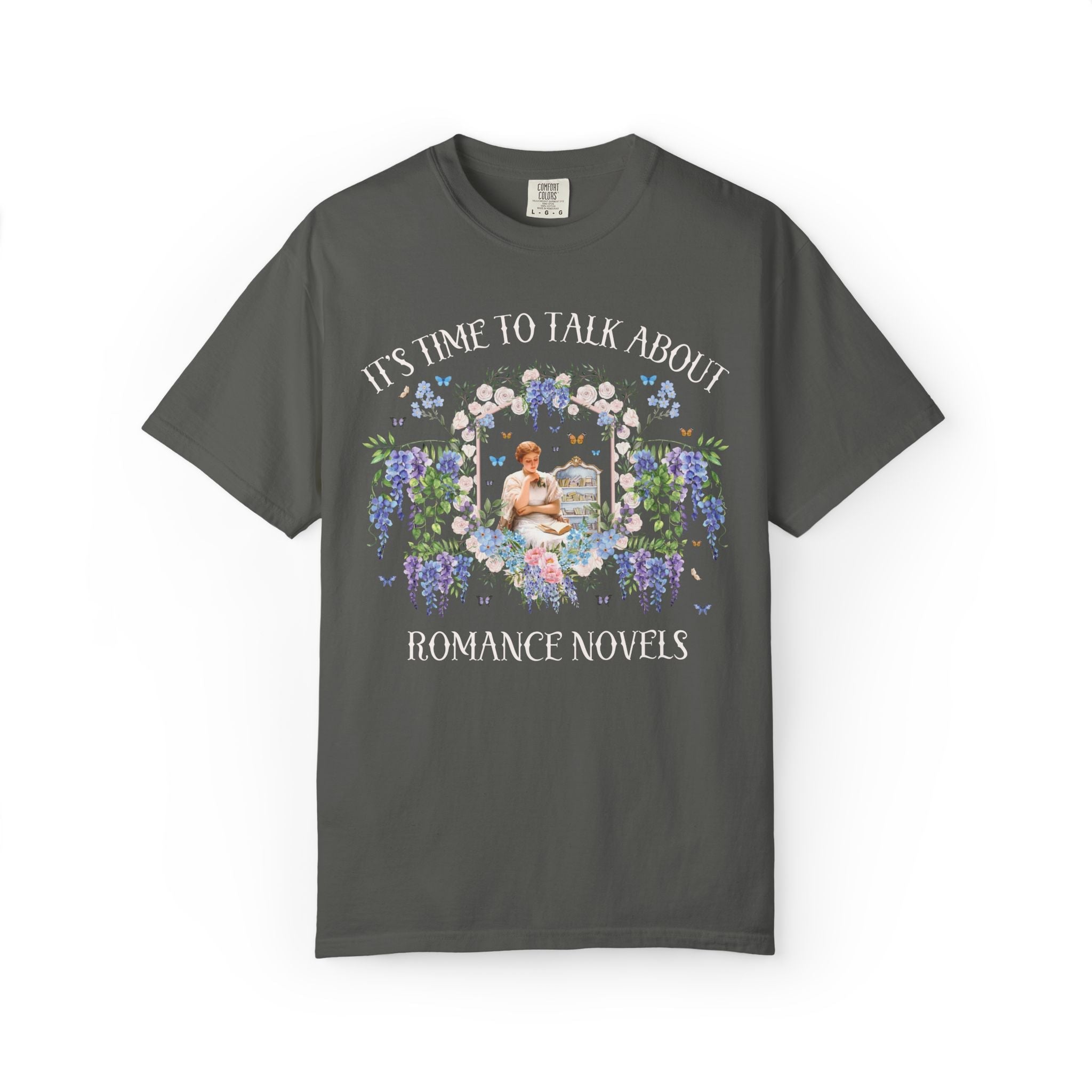 It's Time to Talk About Romance Novels Tee Shirt with Flowers: Cute and Colorful Book Lover T-Shirt for Bookworm, Floral Romance Reader Gift - Opal and June