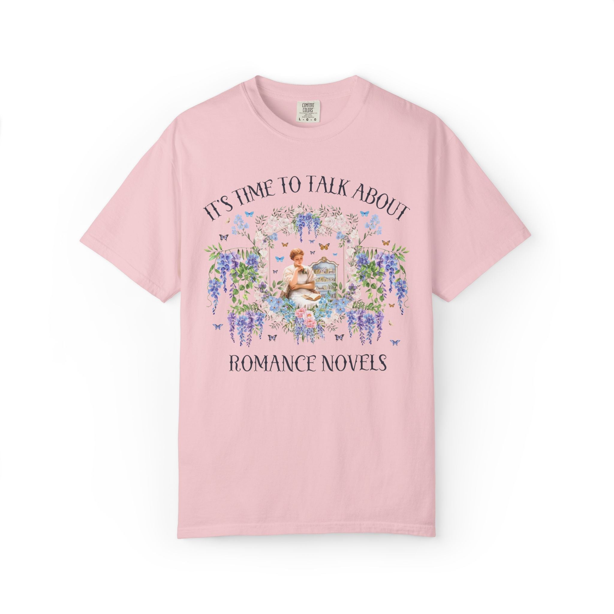It's Time to Talk About Romance Novels Tee Shirt with Flowers: Cute and Colorful Book Lover T-Shirt for Bookworm, Floral Romance Reader Gift - Opal and June