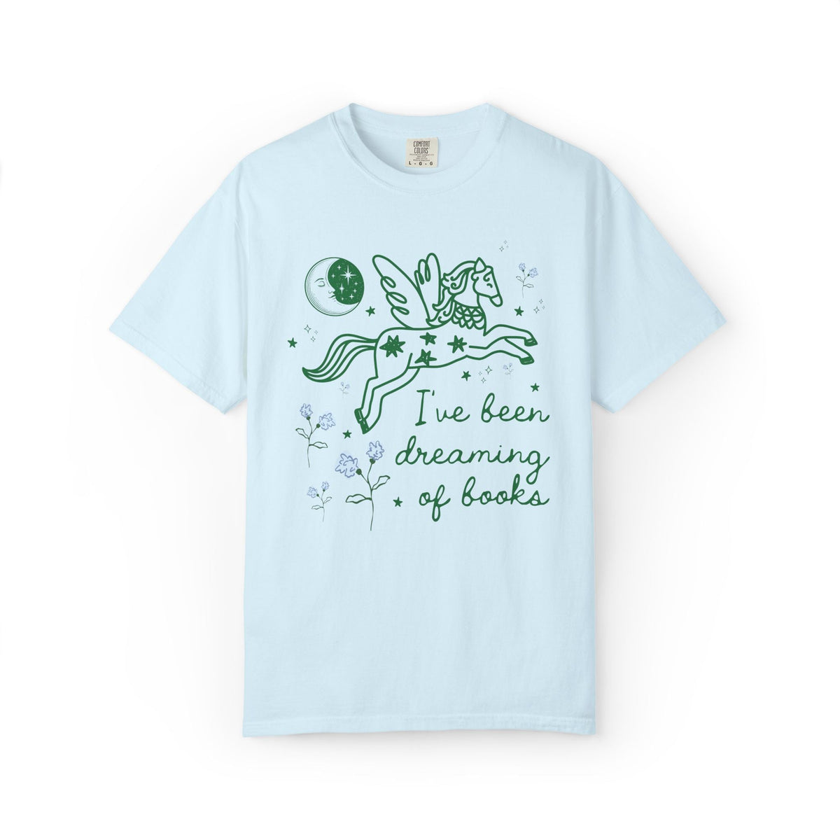 I've Been Dreaming of Books Bookish T-Shirt with Whimsy Kitschy Pegasus and Flowers, Sweet Goblincore Book Lover Tee Shirt for Bookworm - Opal and June