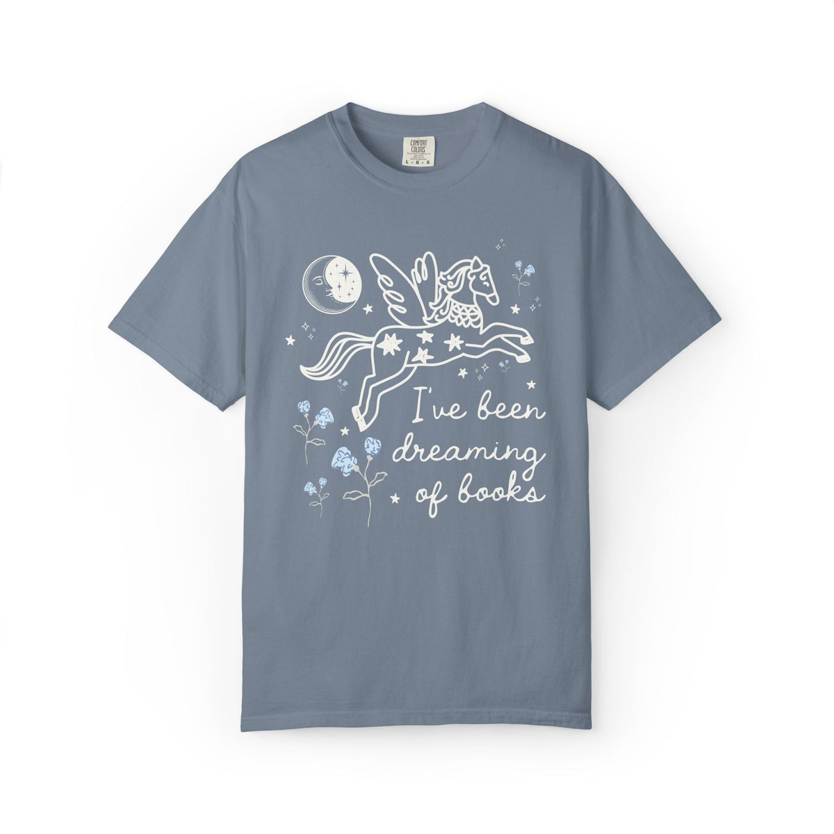I've Been Dreaming of Books Bookish T-Shirt with Whimsy Kitschy Pegasus and Flowers, Sweet Goblincore Book Lover Tee Shirt for Bookworm - Opal and June