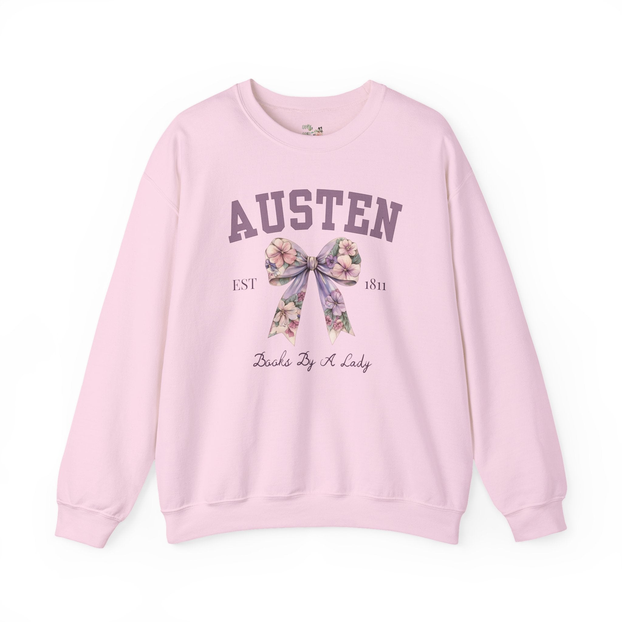 Jane Austen Sweatshirt with Cute Floral Bow: Books by a Lady, Cute Historical Romance Shirt for Bookworm, Classic Literature Romance Reader - Opal and June