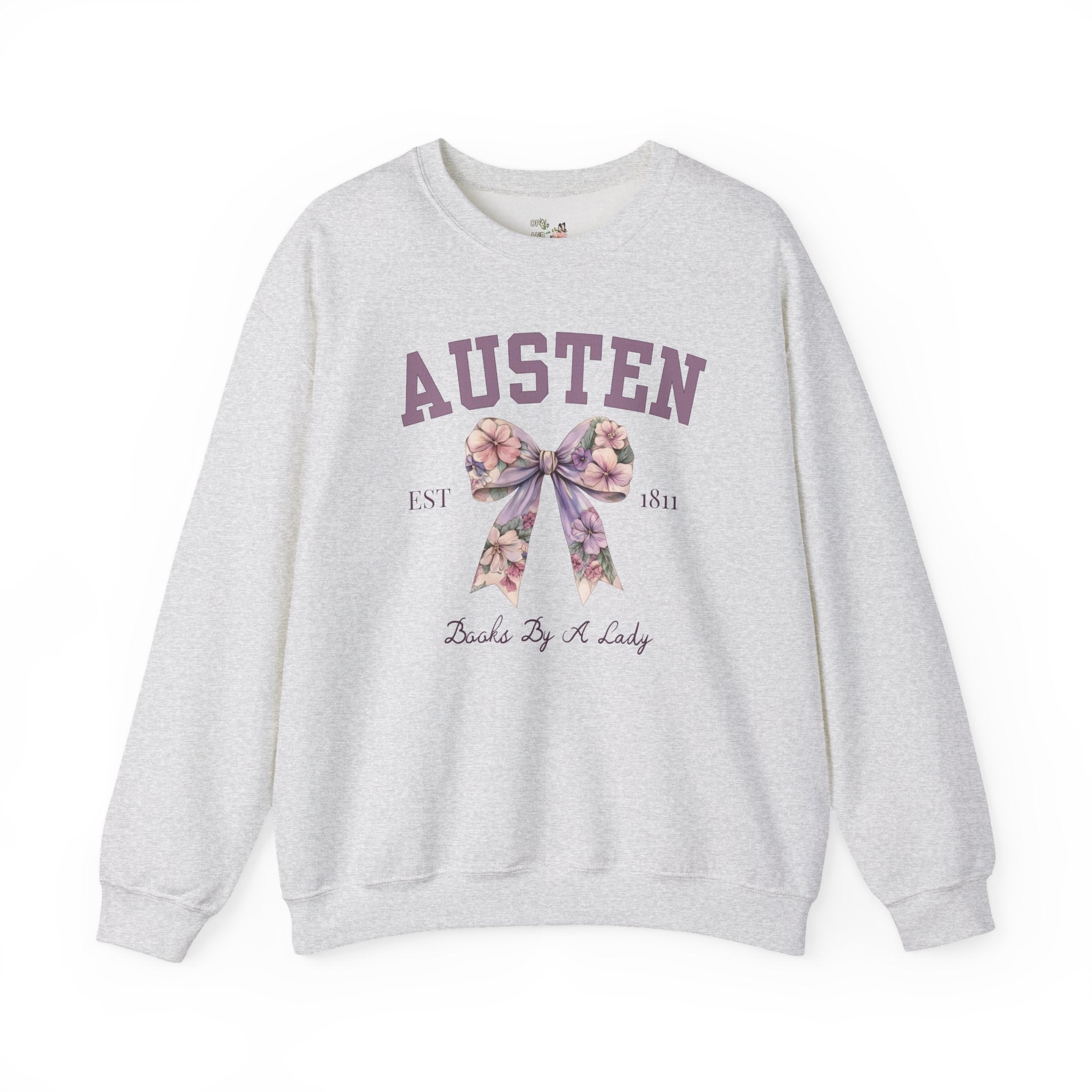 Jane Austen Sweatshirt with Cute Floral Bow: Books by a Lady, Cute Historical Romance Shirt for Bookworm, Classic Literature Romance Reader - Opal and June