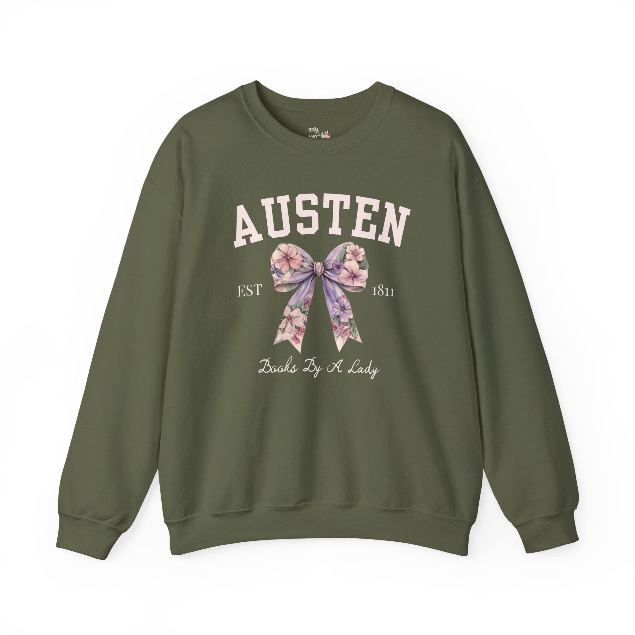 Jane Austen Sweatshirt with Cute Floral Bow: Books by a Lady, Cute Historical Romance Shirt for Bookworm, Classic Literature Romance Reader - Opal and June