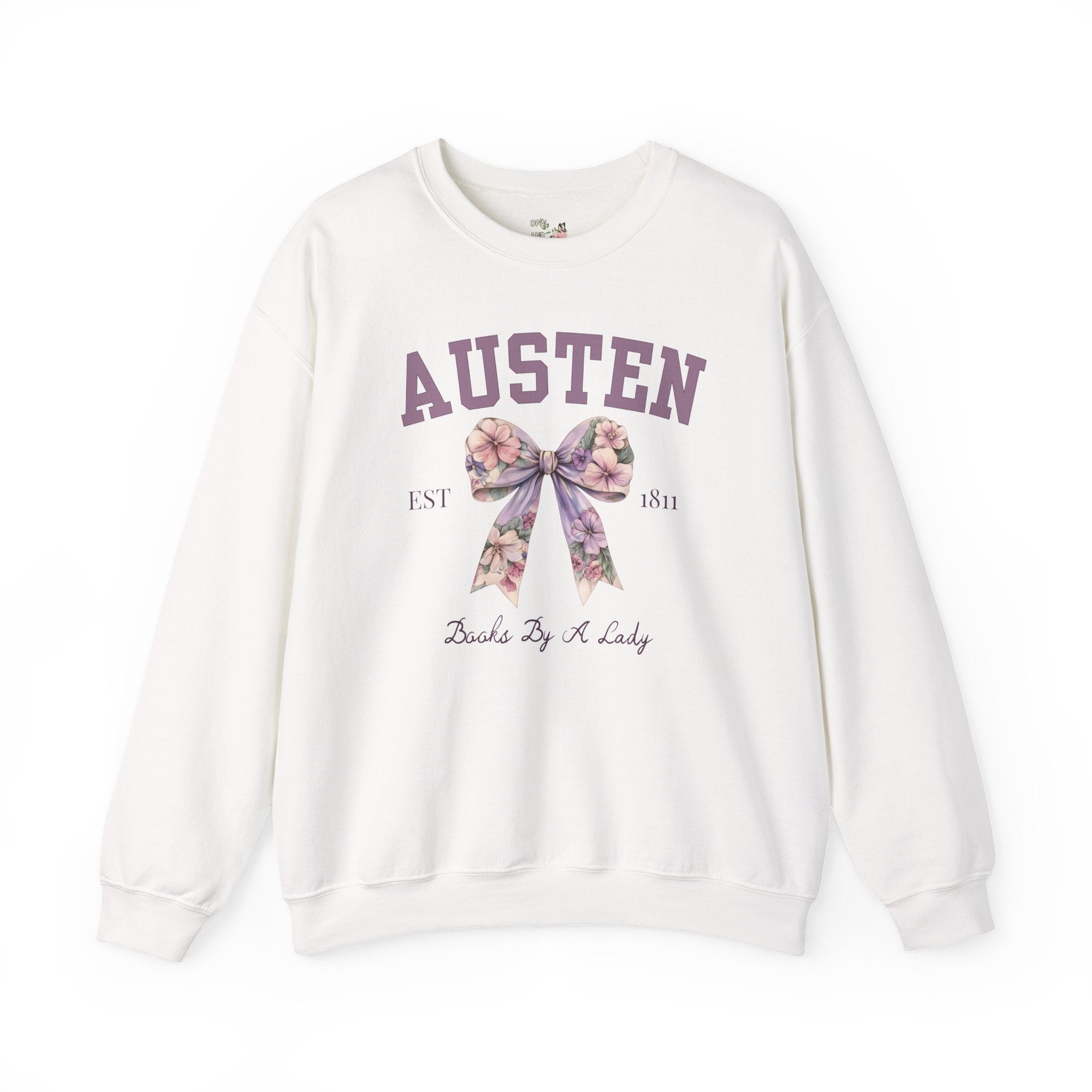Jane Austen Sweatshirt with Cute Floral Bow: Books by a Lady, Cute Historical Romance Shirt for Bookworm, Classic Literature Romance Reader - Opal and June