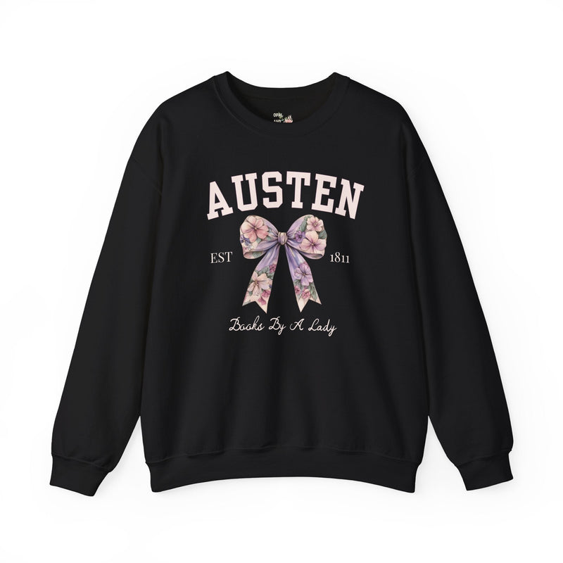 Jane Austen Sweatshirt with Cute Floral Bow: Books by a Lady, Cute Historical Romance Shirt for Bookworm, Classic Literature Romance Reader - Opal and June