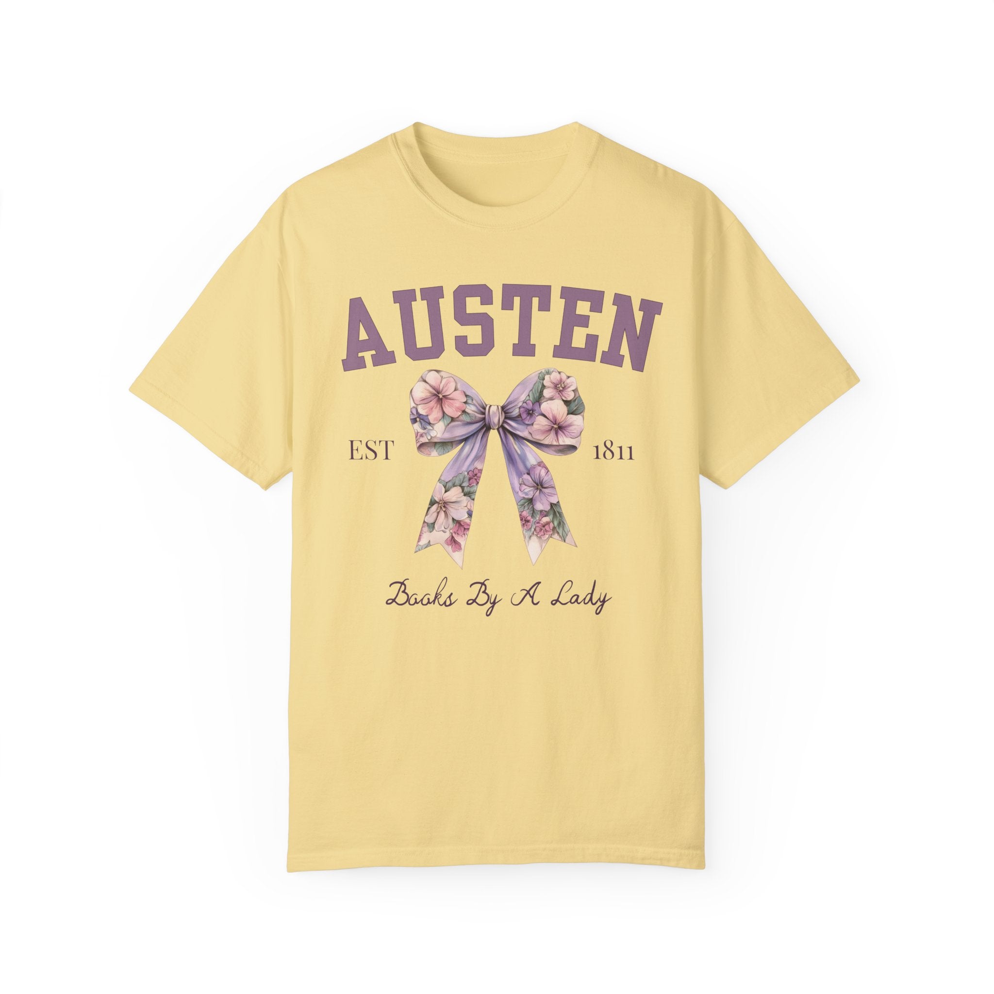 Jane Austen Tee Shirt with Cute Floral Bow: Books by a Lady, Cute Historical Romance T-Shirt for Bookworm, Classic Literature Romance Reader - Opal and June