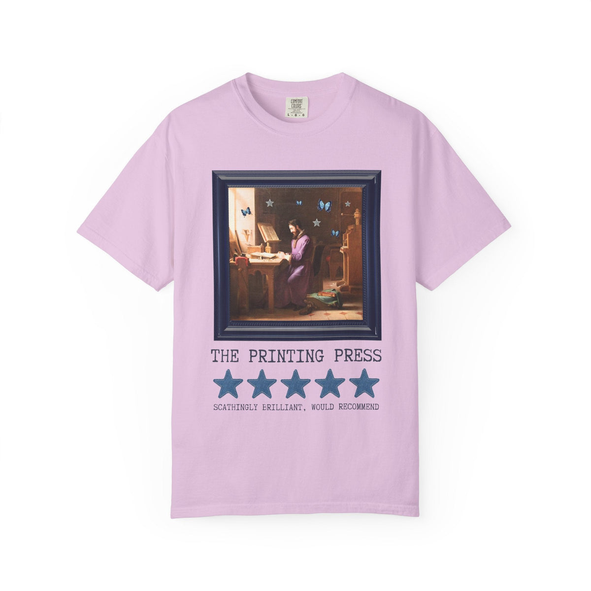 Johannes Gutenberg Art History Book Lover Tee Shirt | The Printing Press: Scathingly Brilliant Would Recommend, Cute Book Lover or Bookish T-Shirt with Butterflies - Opal and June
