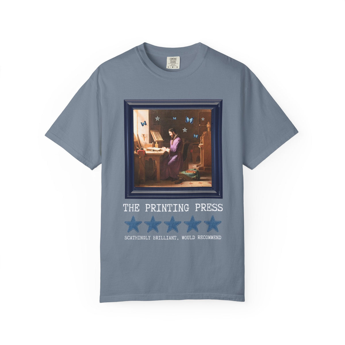 Johannes Gutenberg Art History Book Lover Tee Shirt | The Printing Press: Scathingly Brilliant Would Recommend, Cute Book Lover or Bookish T-Shirt with Butterflies - Opal and June