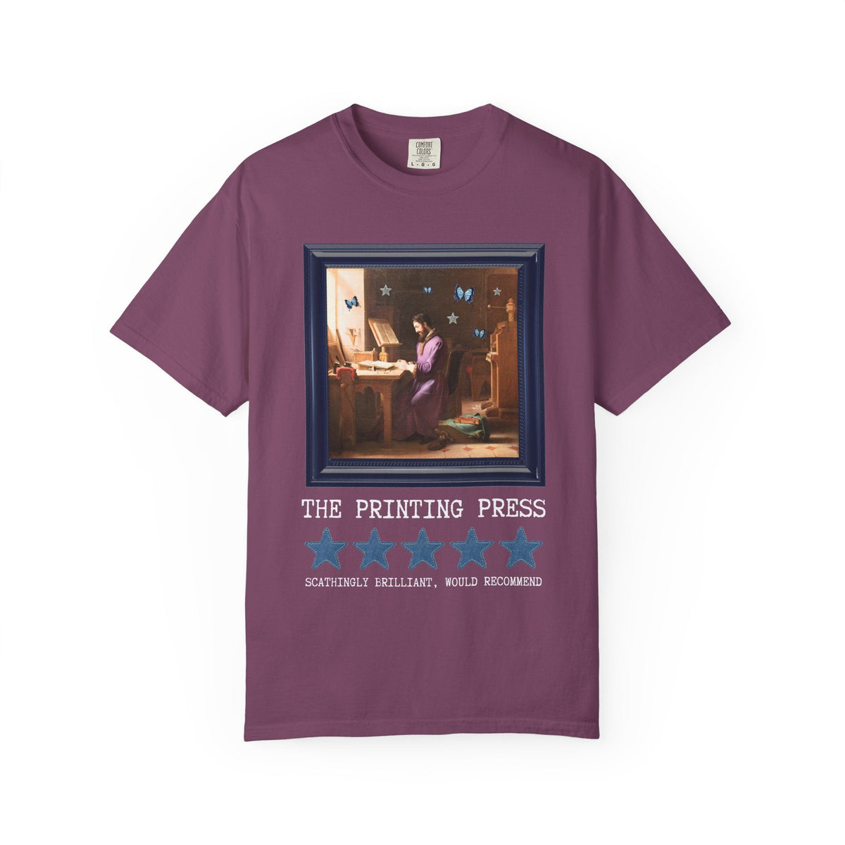 Johannes Gutenberg Art History Book Lover Tee Shirt | The Printing Press: Scathingly Brilliant Would Recommend, Cute Book Lover or Bookish T-Shirt with Butterflies - Opal and June