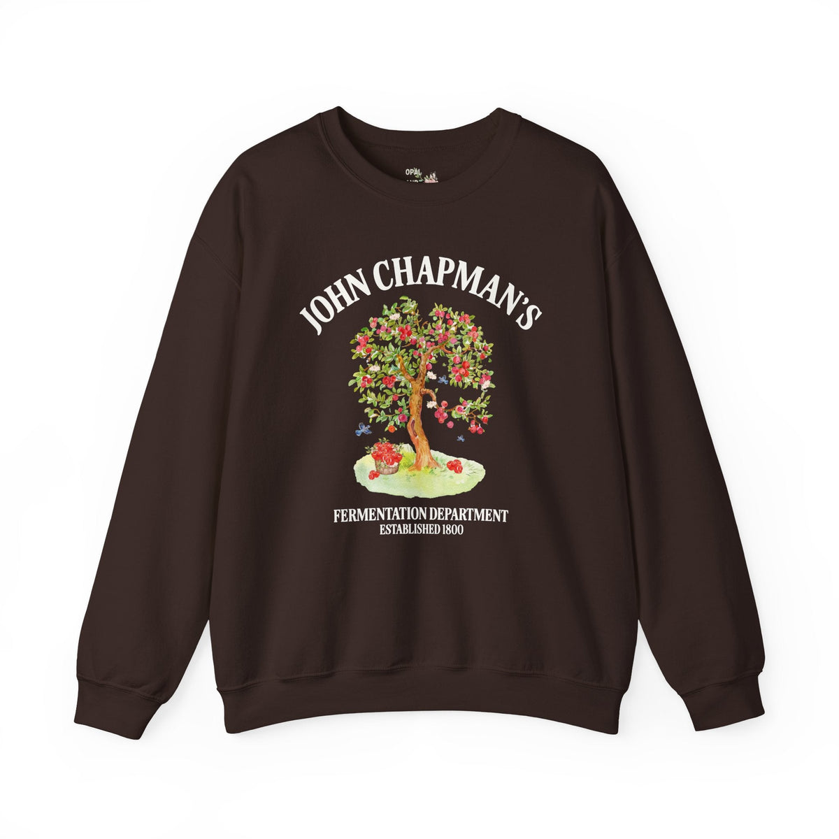 John Chapman's Fermentation Department Sweatshirt: Funny Drinking Johnny Appleseed American Folk Tale History Crewneck for History Buff - Opal and June