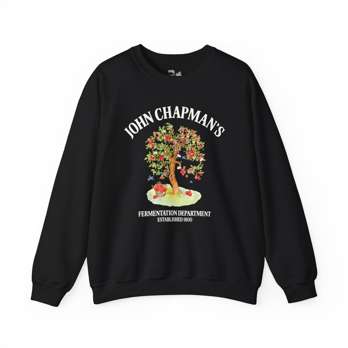 John Chapman's Fermentation Department Sweatshirt: Funny Drinking Johnny Appleseed American Folk Tale History Crewneck for History Buff - Opal and June