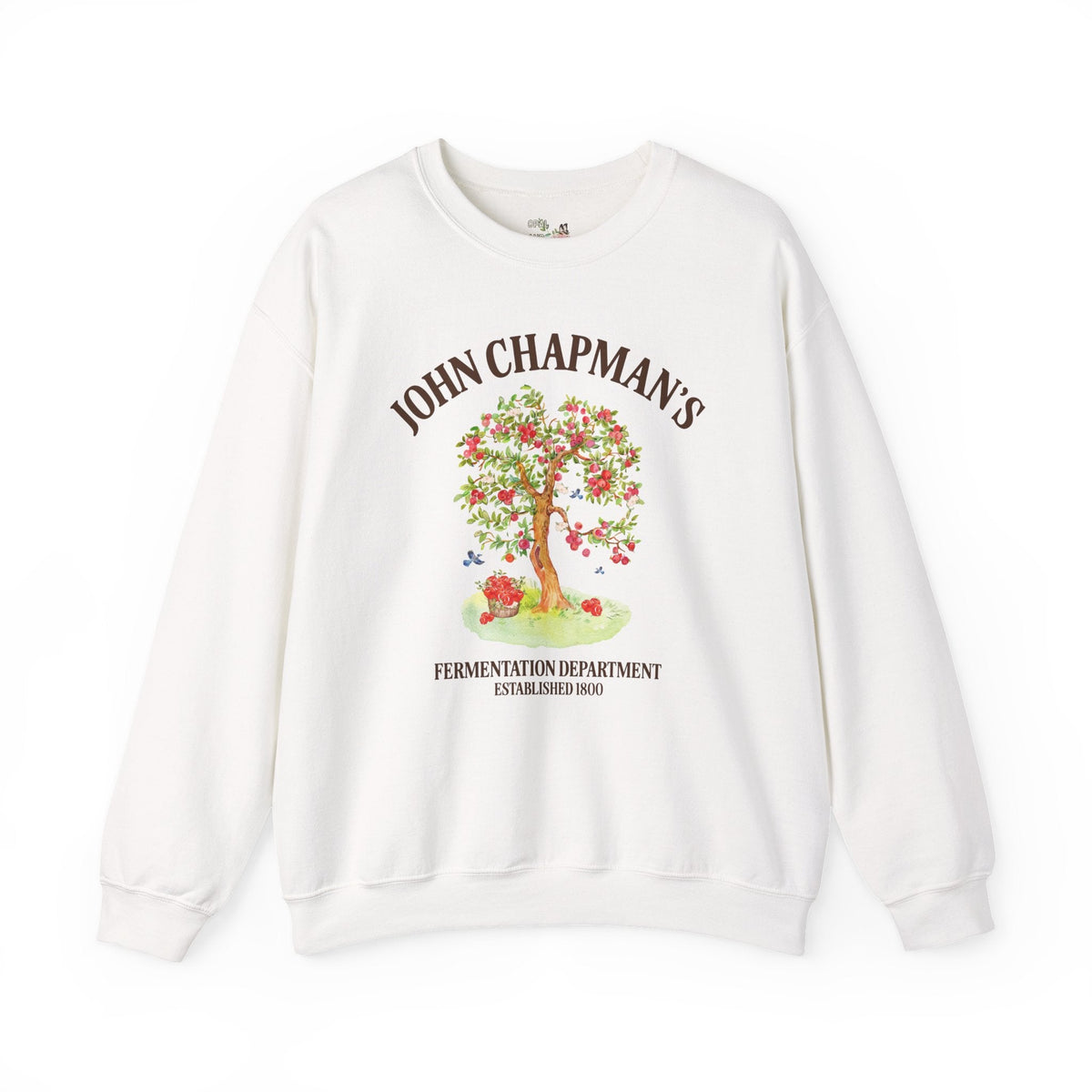 John Chapman's Fermentation Department Sweatshirt: Funny Drinking Johnny Appleseed American Folk Tale History Crewneck for History Buff - Opal and June