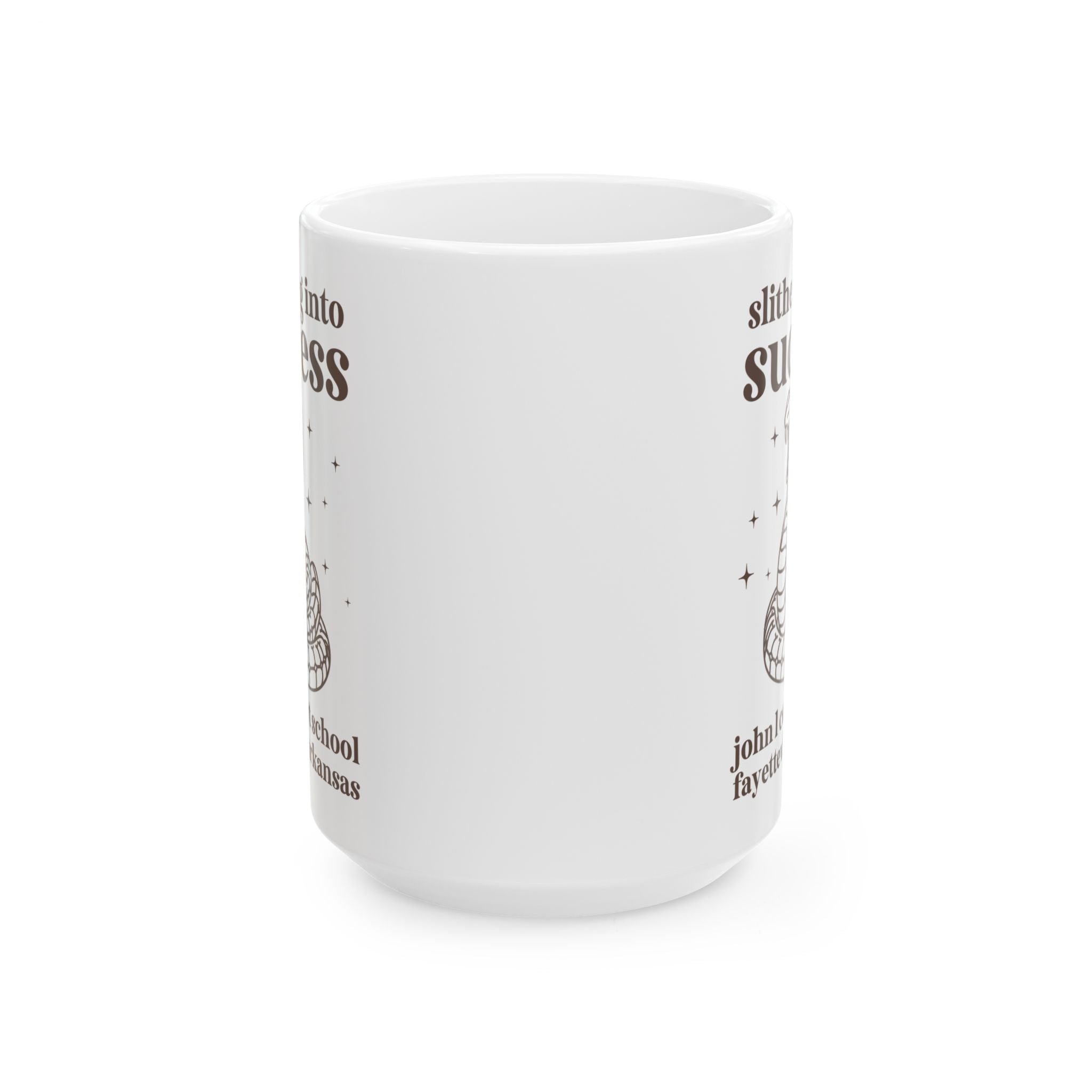 John L Colbert Coffee Mug: Slithering into Success | FPS + Opal and June 15 Oz Coffee Mug, Fayetteville Public Schools - Opal and June