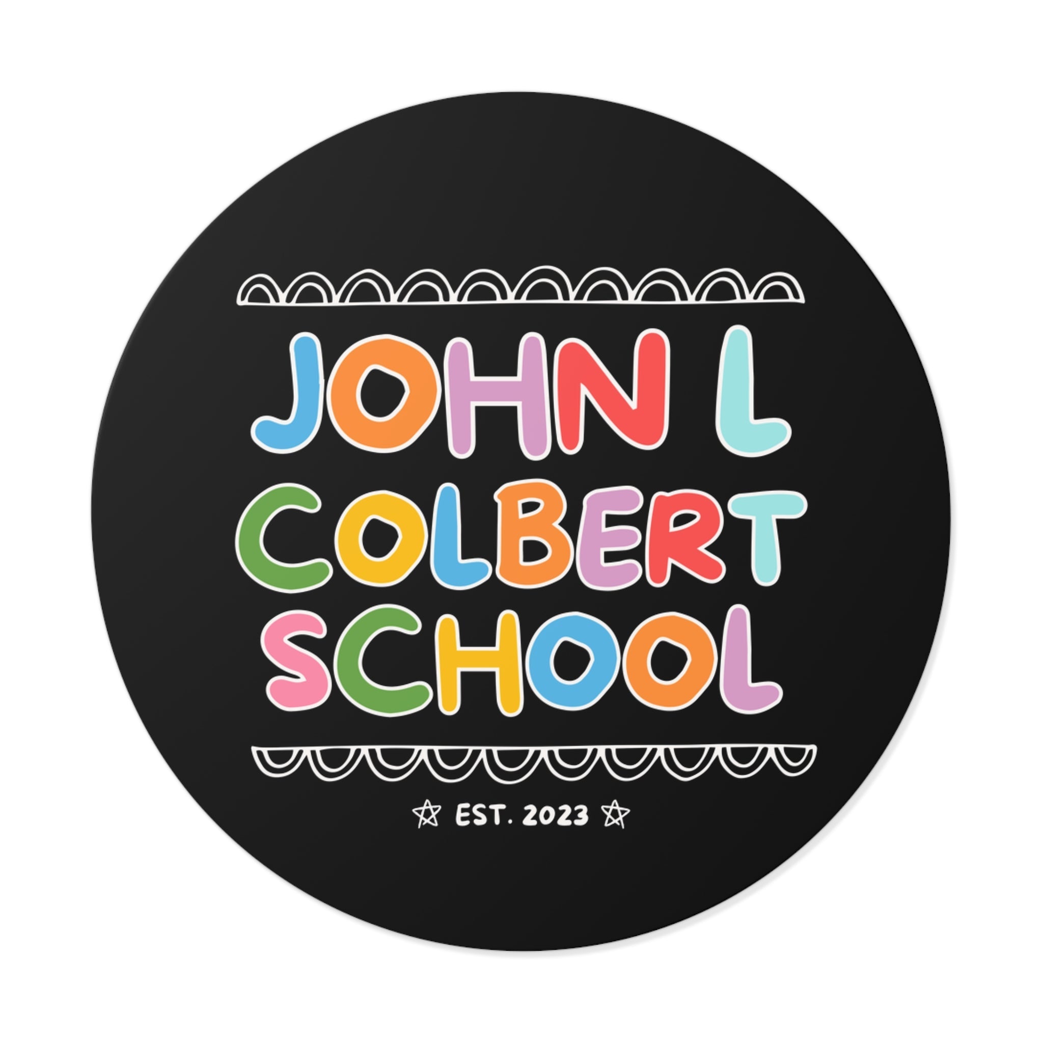John L Colbert School Sticker: Rainbow Letters | FPS + Opal and June Sticker, Fayetteville Public Schools - Opal and June