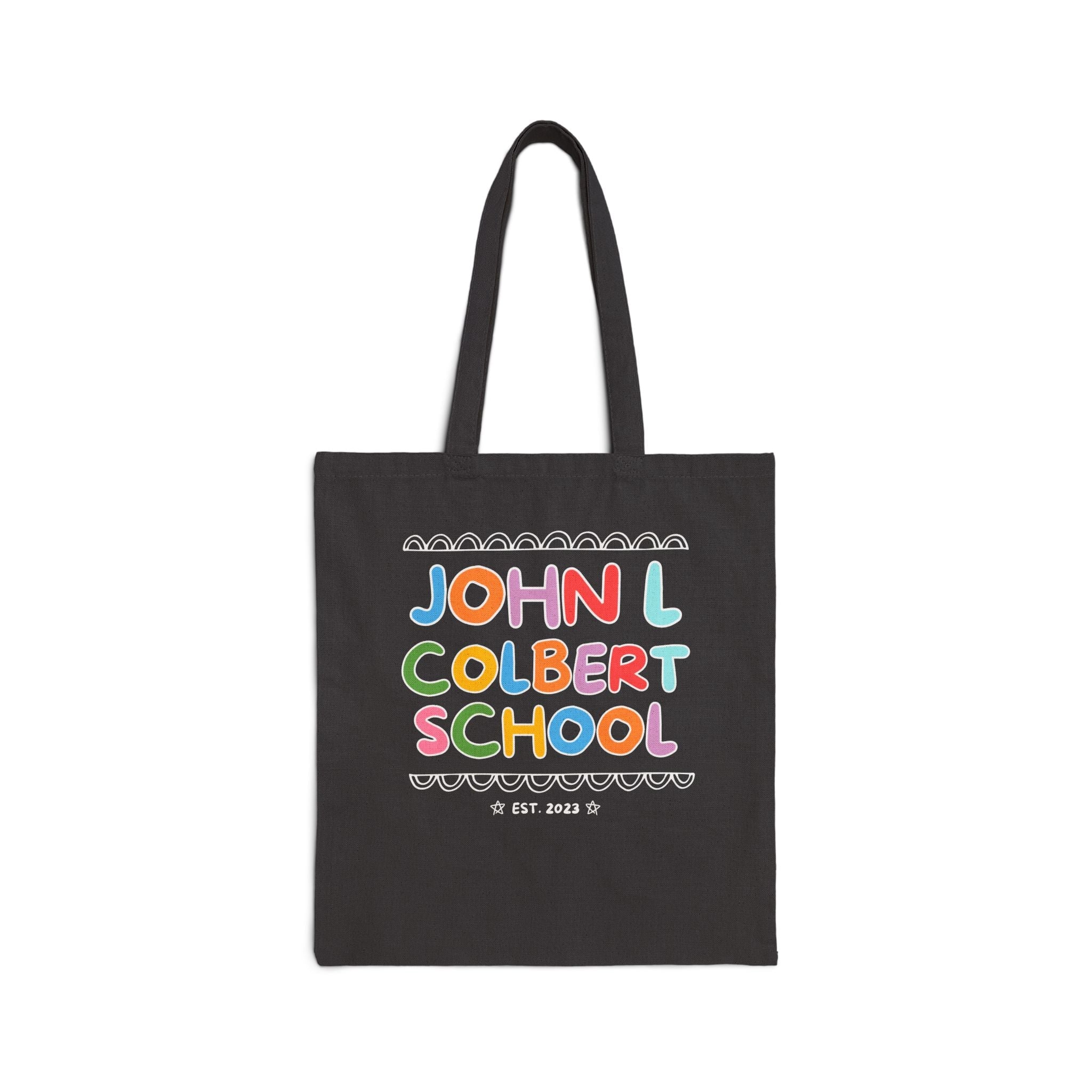 John L Colbert School Tote Bag: Rainbow Letters | FPS + Opal and June Tote Bag, Fayetteville Public Schools - Opal and June