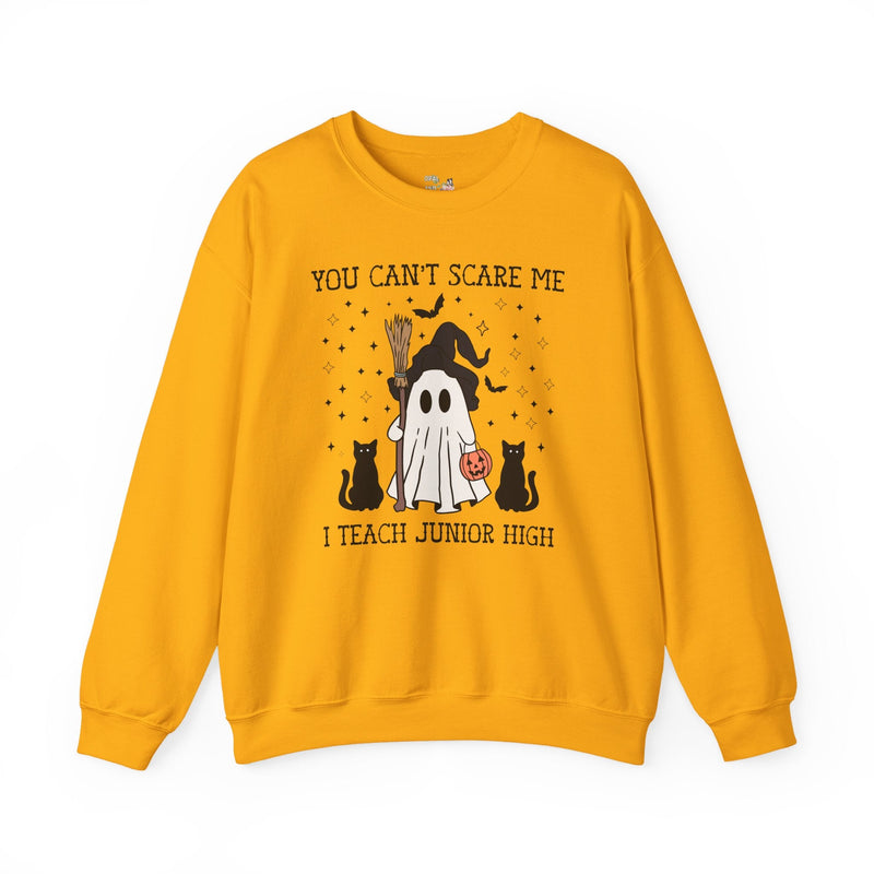 Junior High Teacher Halloween Sweatshirt with Cute Retro Ghost: You Can't Scare Me, Funny Saying Spooky Season Shirt for 7th Grade Teacher - Opal and June