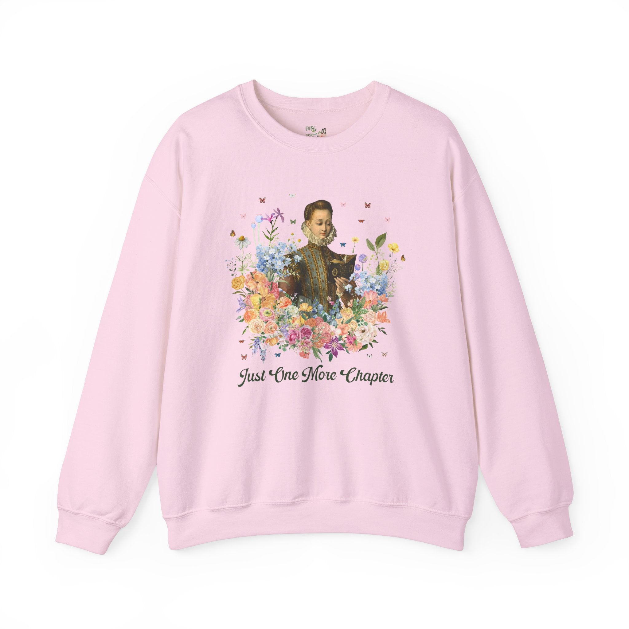 Just One More Chapter: Medieval Book Lover Sweatshirt with Butterflies, Floral Goblincore Reading Shirt for Librarian, Romance Reader Gift - Opal and June