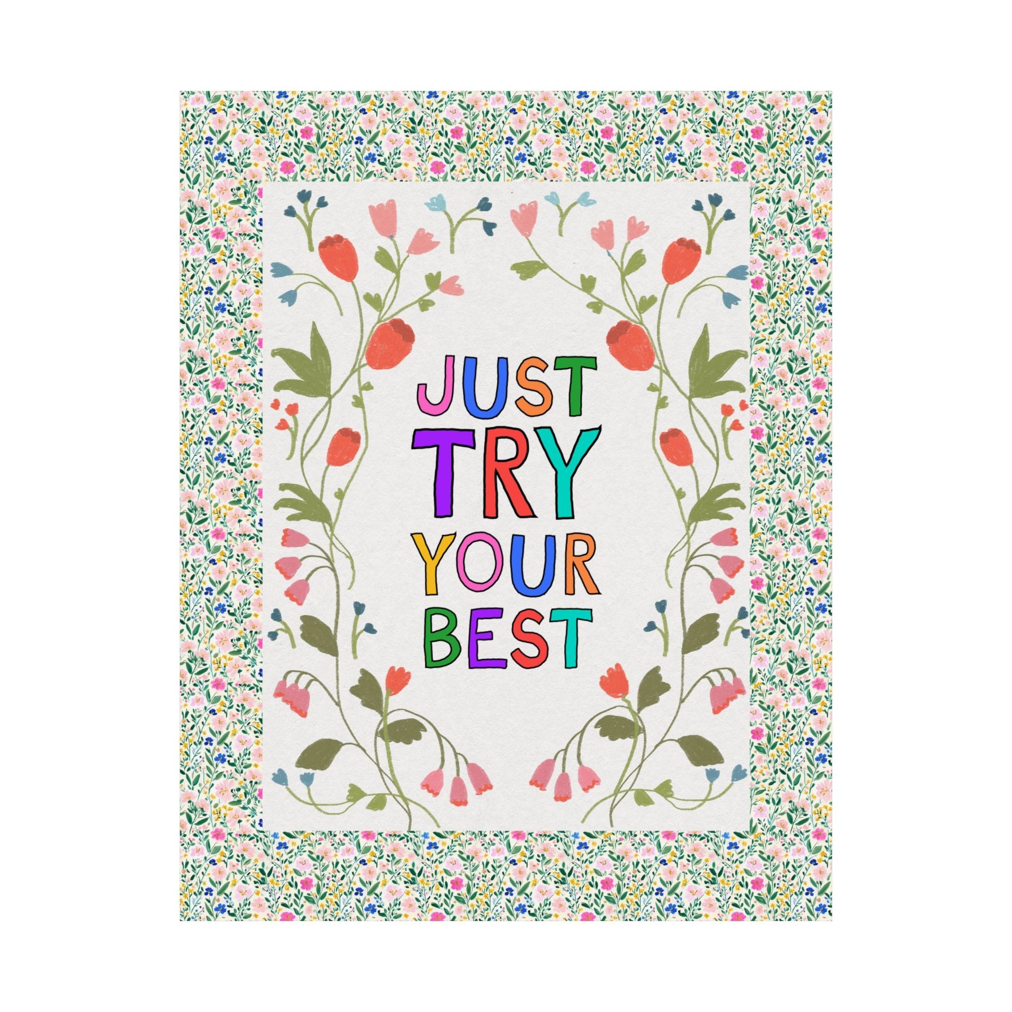 Just Try Your Best Testing Day Poster Print for Elementary Teacher Team, Kitschy Nostalgic Positive Affirmation Print for School Office Staff - Opal and June