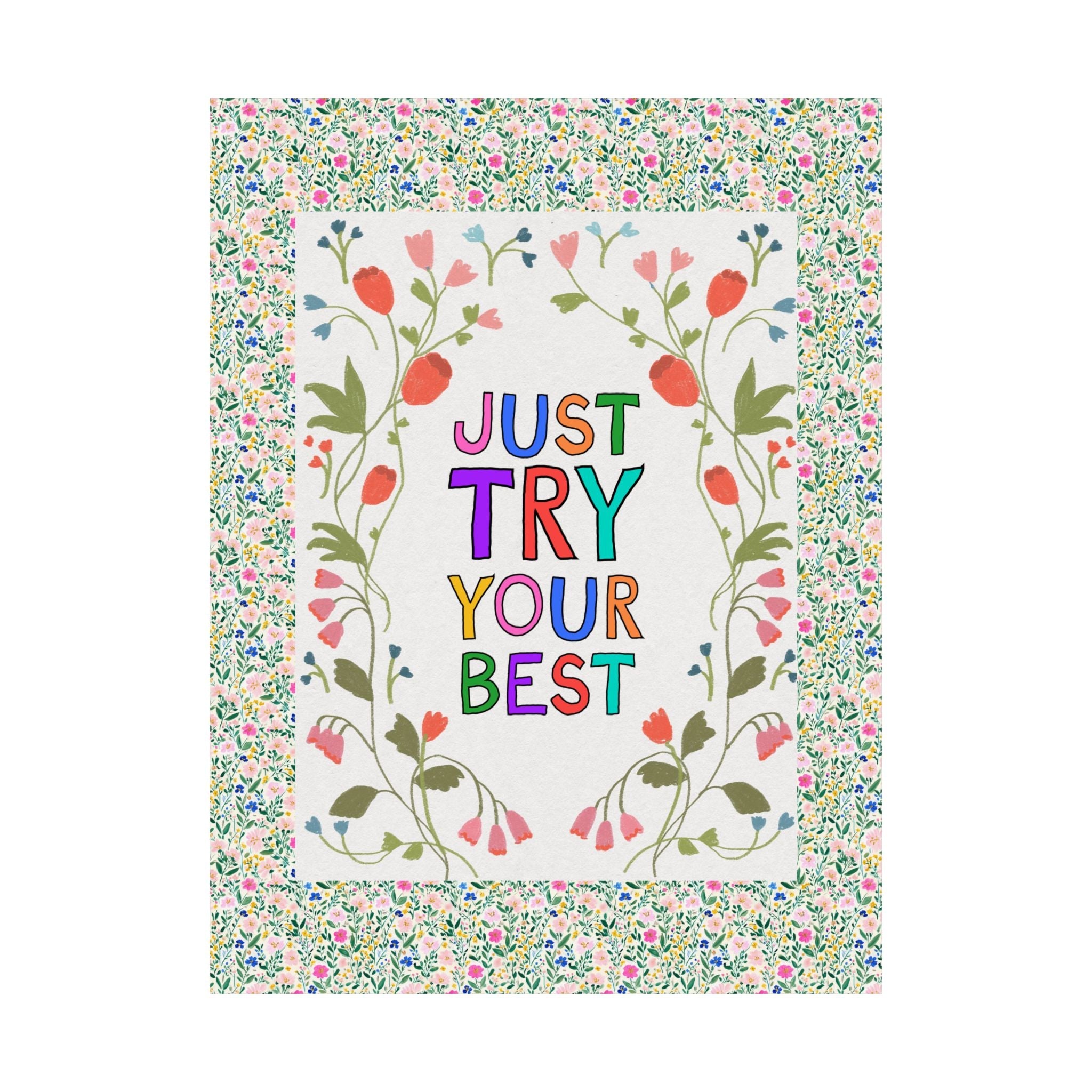 Just Try Your Best Testing Day Poster Print for Elementary Teacher Team, Kitschy Nostalgic Positive Affirmation Print for School Office Staff - Opal and June
