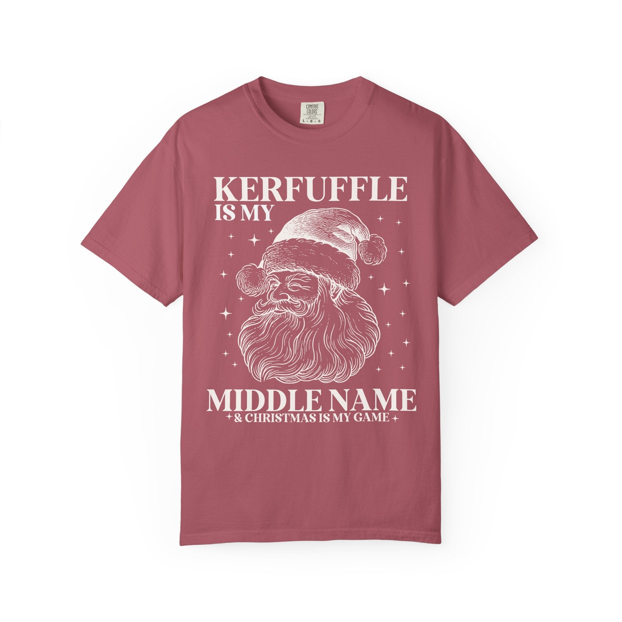 Kerfuffle is My Middle Name Silly Christmas Lover Tee Shirt with Vintage Aesthetic Santa and Stars: Cute Funny Saying Xmas Tee with Stars - Opal and June