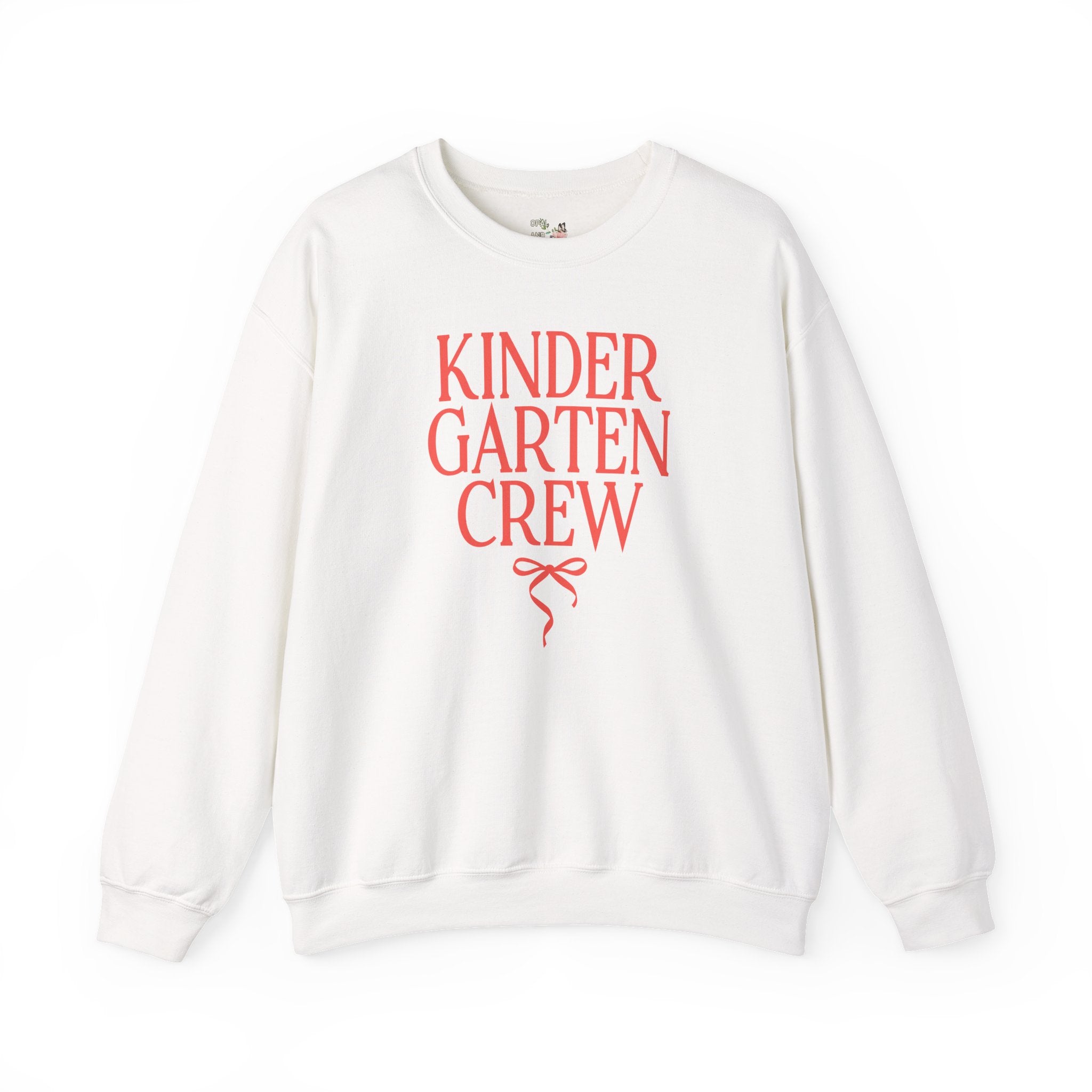 Kindergarten Crew Matching Teacher Sweatshirt with Messy Coquette Bow, Colorful Kindergarten Teacher Shirt, Back to School, Meet the Teacher - Opal and June