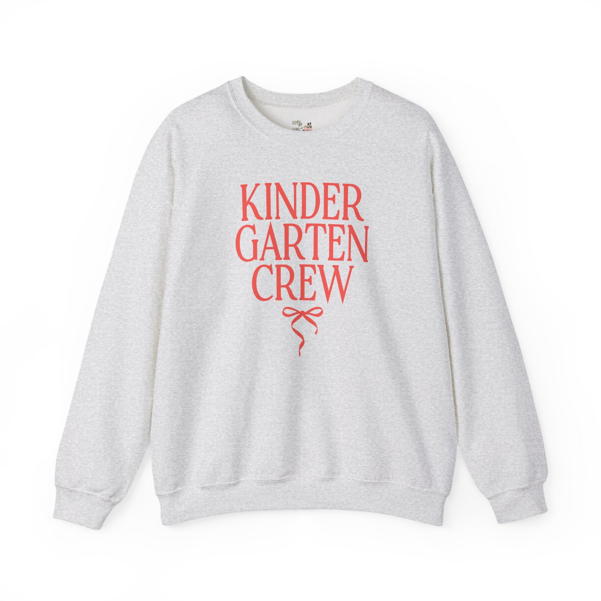 Kindergarten Crew Matching Teacher Sweatshirt with Messy Coquette Bow, Colorful Kindergarten Teacher Shirt, Back to School, Meet the Teacher - Opal and June