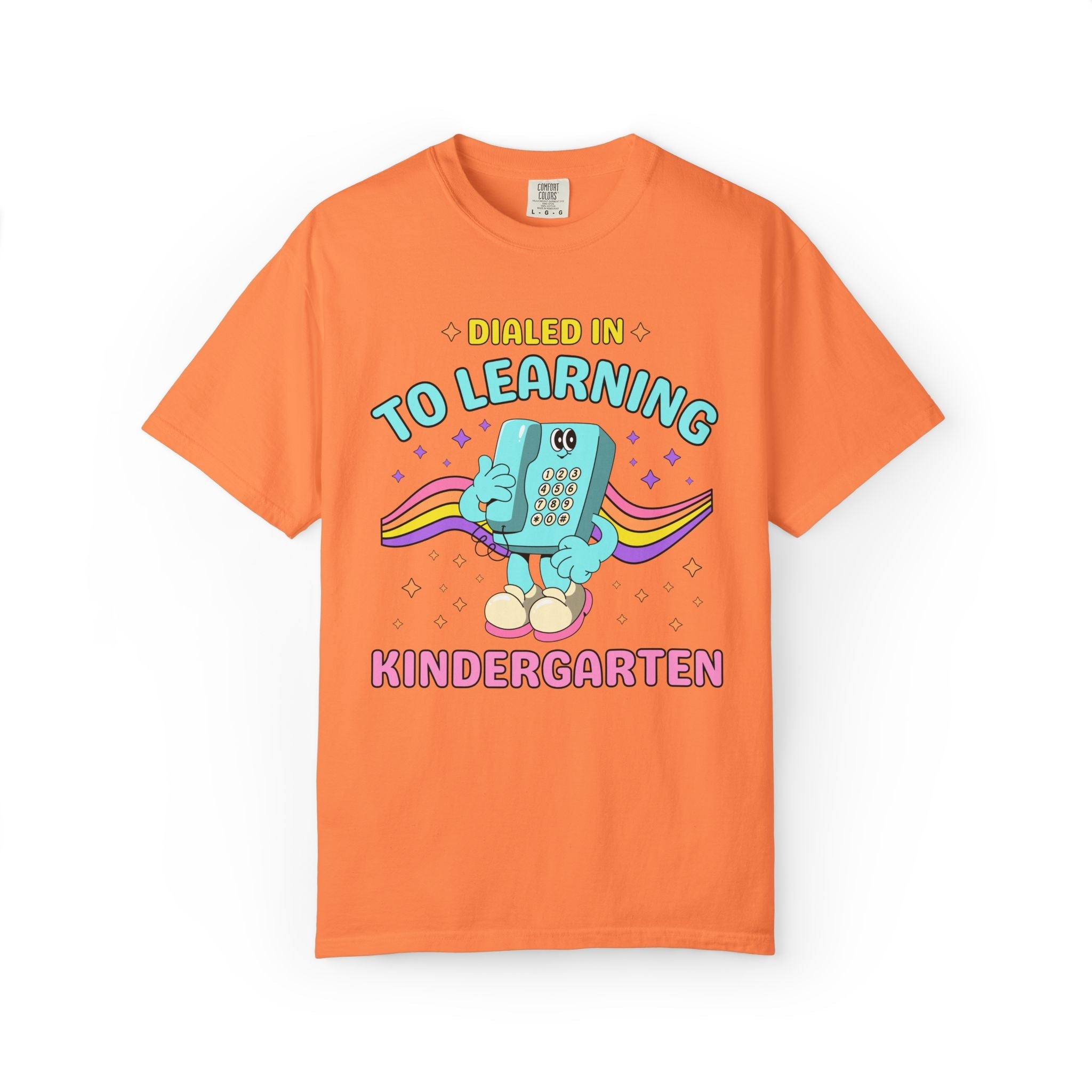 Kindergarten Dialed Into Learning Retro Grade Level T-Shirt for Teachers: Cute and Funny Matching Teacher, Back to School, Testing Day - Opal and June