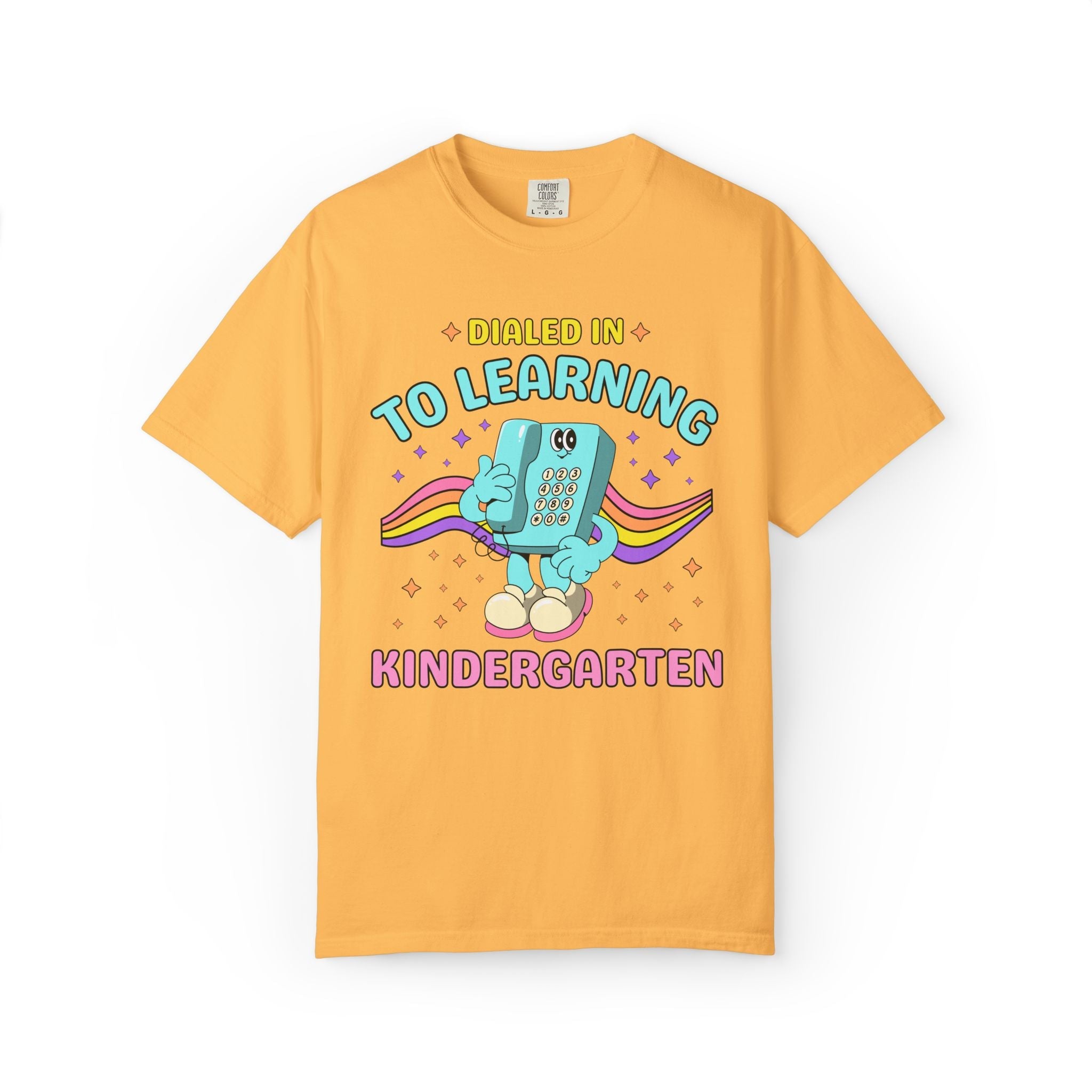 Kindergarten Dialed Into Learning Retro Grade Level T-Shirt for Teachers: Cute and Funny Matching Teacher, Back to School, Testing Day - Opal and June