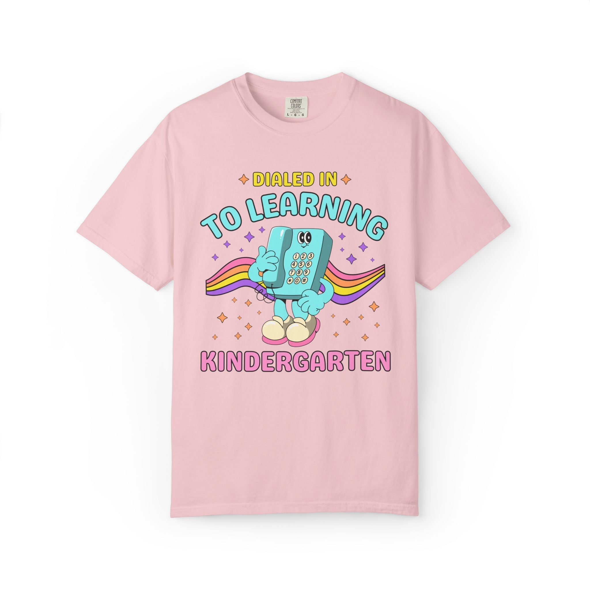 Kindergarten Dialed Into Learning Retro Grade Level T-Shirt for Teachers: Cute and Funny Matching Teacher, Back to School, Testing Day - Opal and June