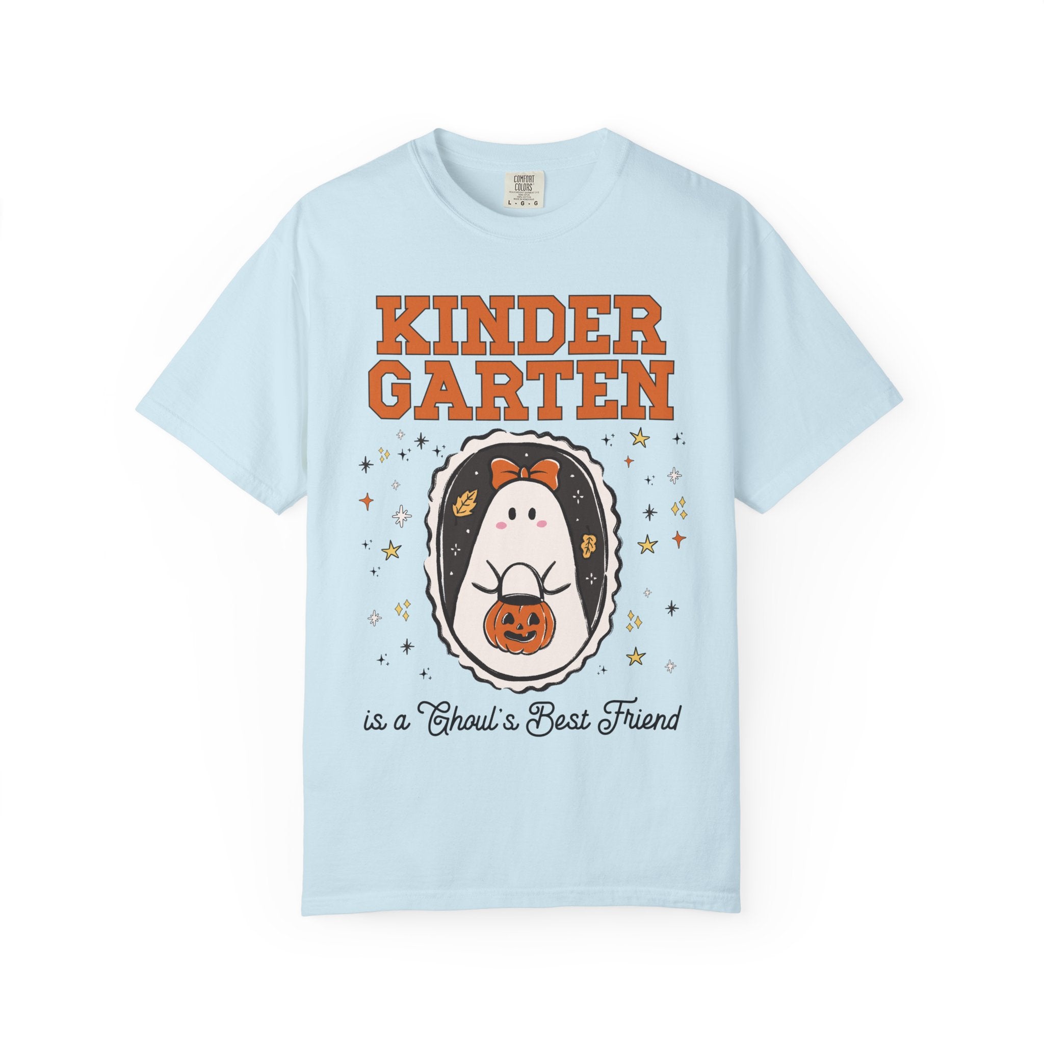 Kindergarten Halloween Teacher Tee Shirt with Stars, Cute Ghost Lover Tee for Fall, Matching Kindergarten Crew Halloween Tee, 90s Throwback - Opal and June