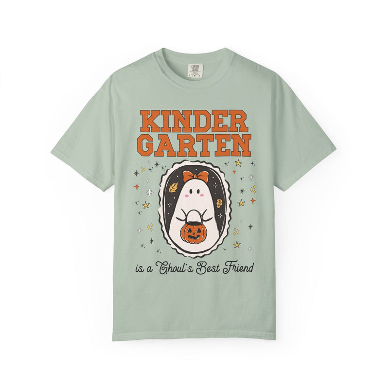 Kindergarten Halloween Teacher Tee Shirt with Stars, Cute Ghost Lover Tee for Fall, Matching Kindergarten Crew Halloween Tee, 90s Throwback - Opal and June