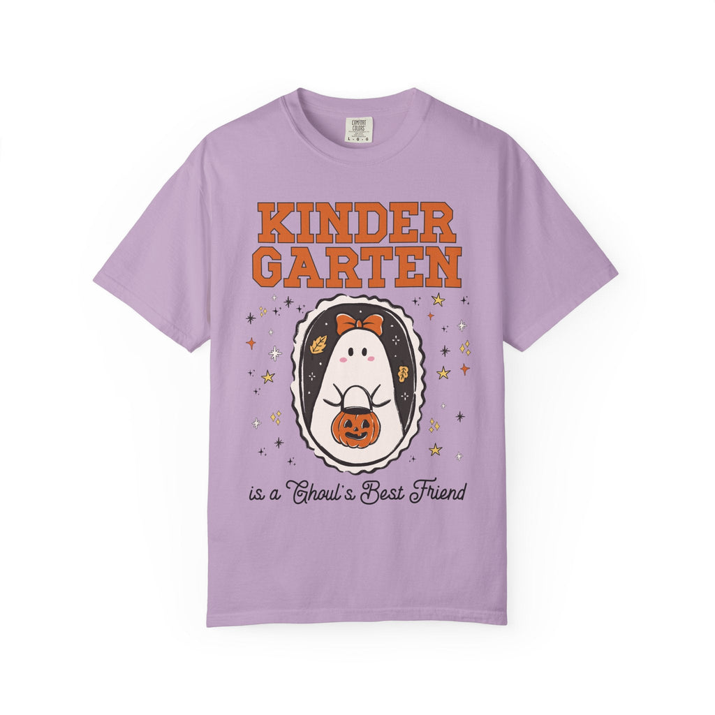 Kindergarten Halloween Teacher Tee Shirt with Stars, Cute Ghost Lover Tee for Fall, Matching Kindergarten Crew Halloween Tee, 90s Throwback - Opal and June