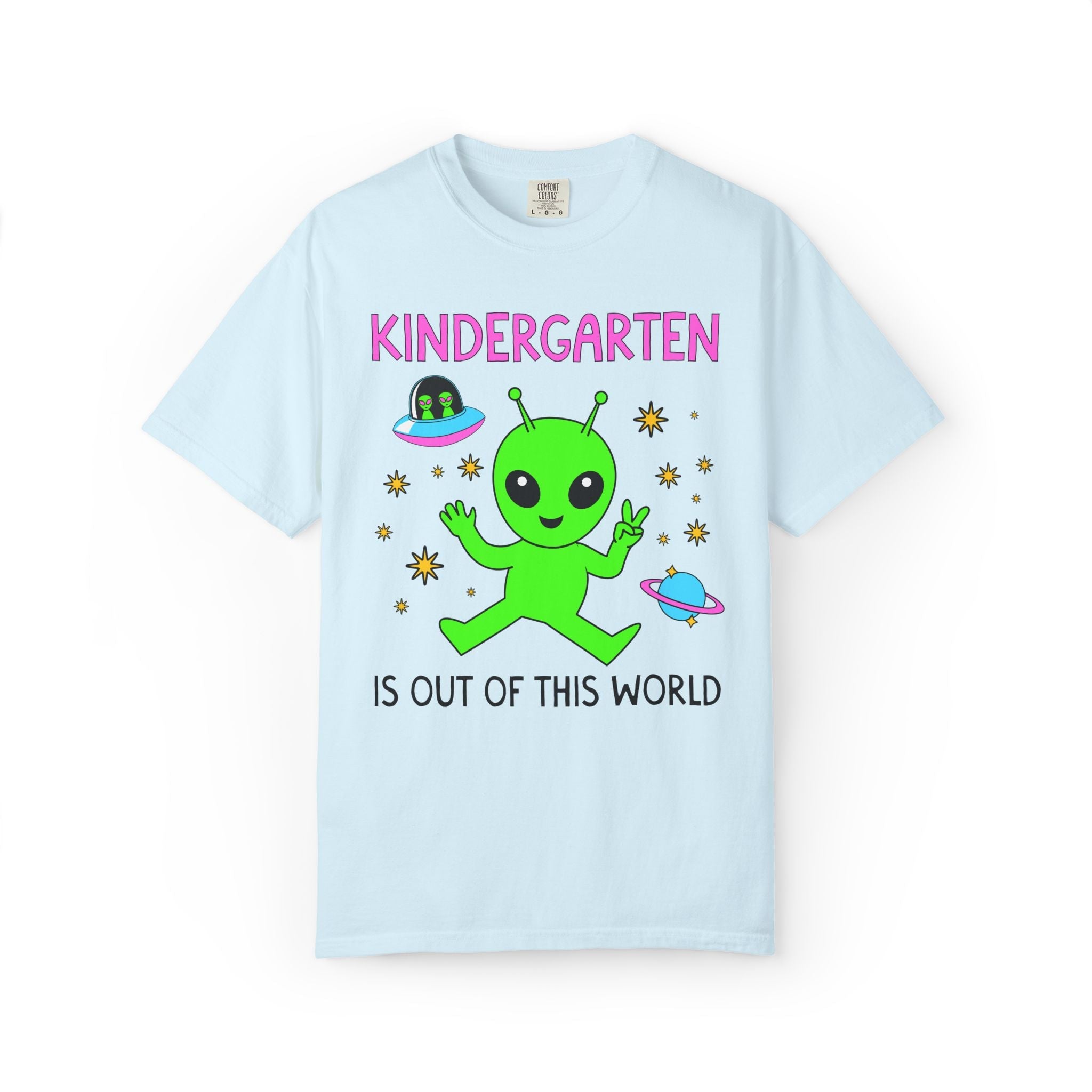 Kindergarten is Out of This World: Colorful Maximalist Alien Lover T-Shirt for Back to School, Matching Teacher Tee for First Day of School - Opal and June