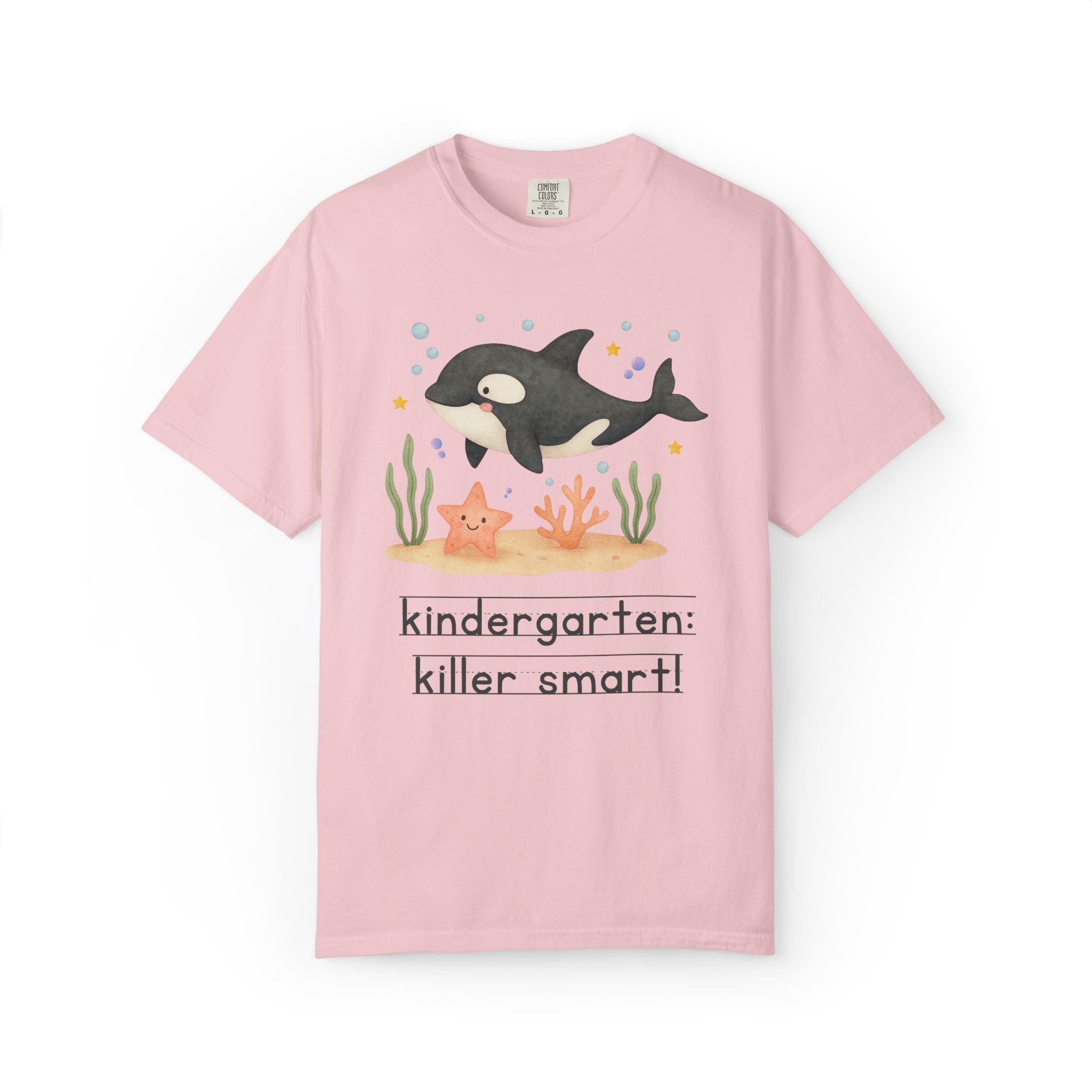 Kindergarten: Killer Smart Matching Teacher Tee Shirt for Back to School or Testing Day, Cute and Nostalgic Ocean Animal Orca Whale - Opal and June