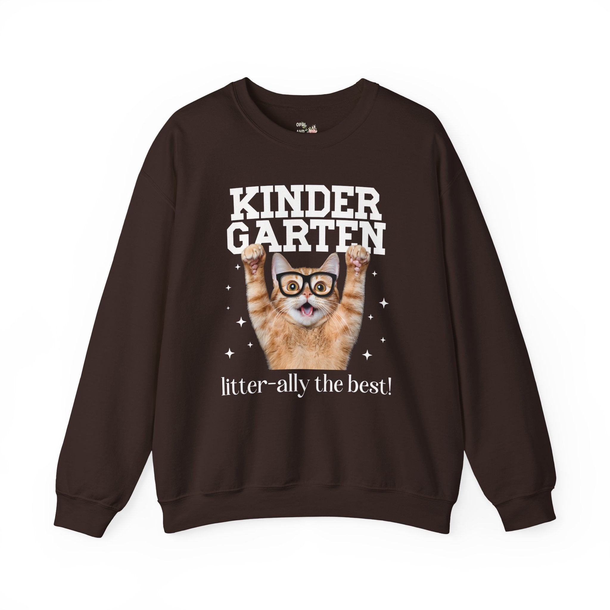 Kindergarten Teacher Cat Lover Sweatshirt for Back to School, Funny Saying Cat Mom or Cat Dad Gift, First Day of School Teacher Team Shirt - Opal and June