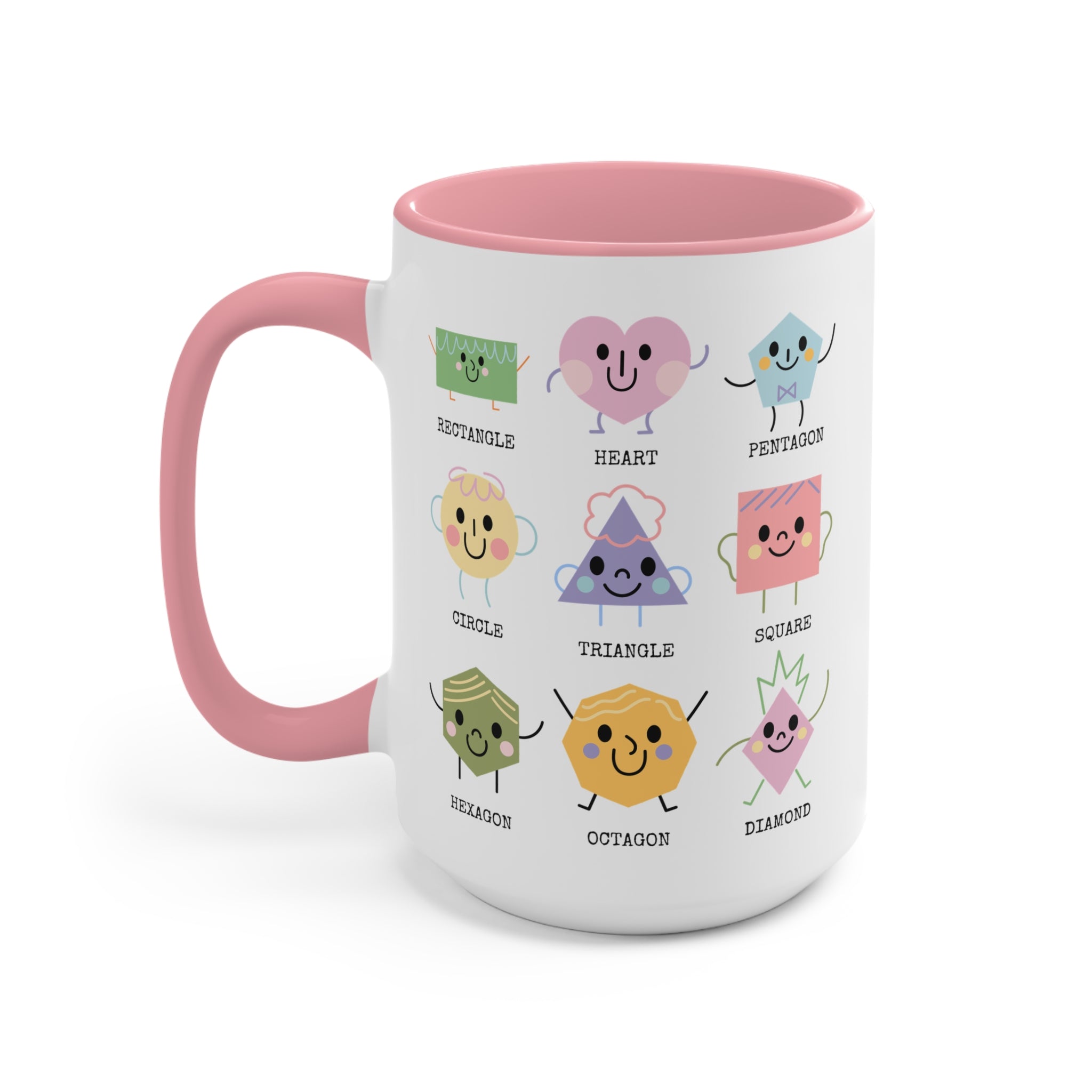 Kindergarten Teacher Coffee Mug for Learning Shapes, Cute Preschool Assistant Student Teacher Gift, Adorable Y2K Geometric Shape 15 Oz Mug - Opal and June