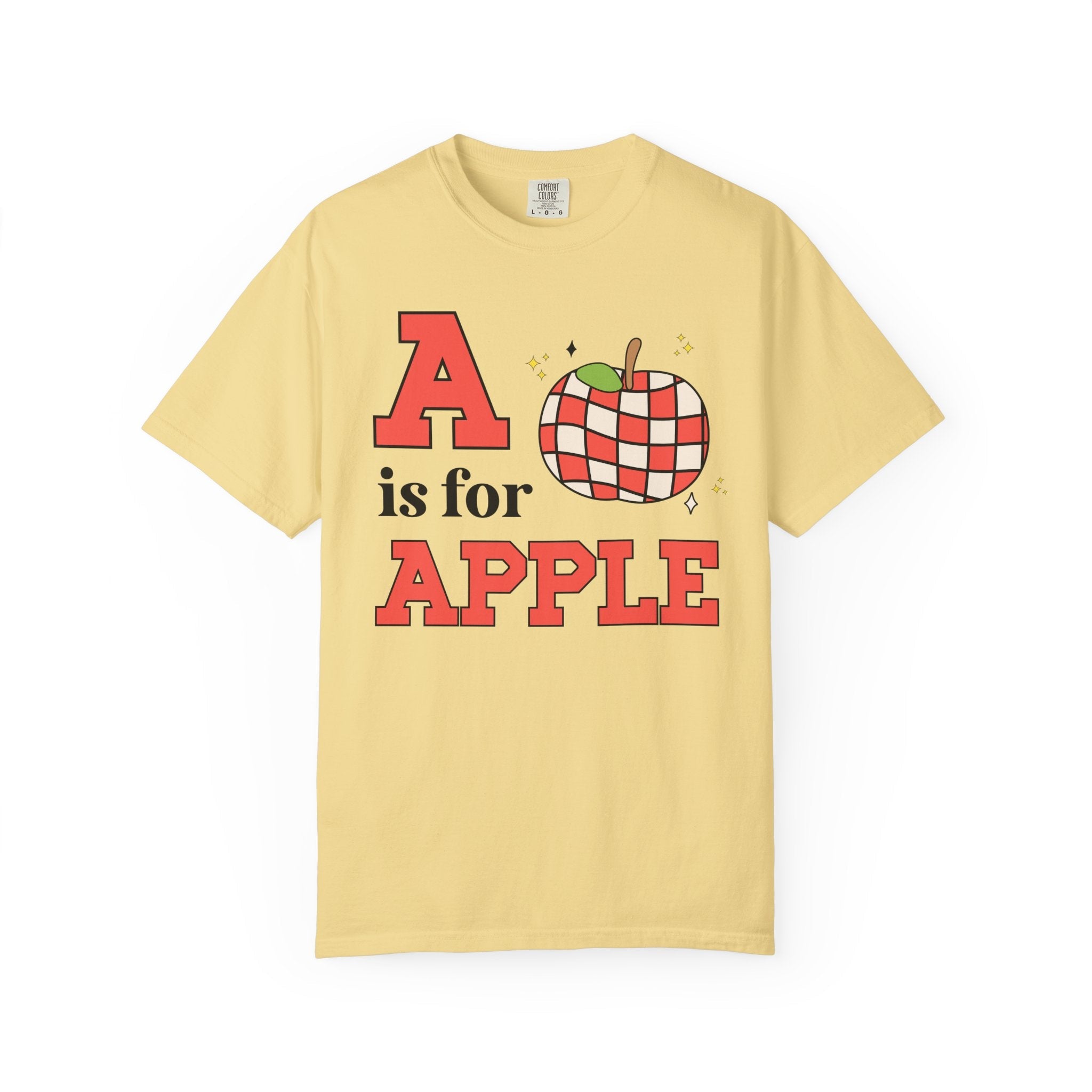 Kindergarten Teacher or Preschool Teacher T-Shirt for Back to School, Learning the Alphabet A is for Apple, Matching Teacher Team Shirt - Opal and June