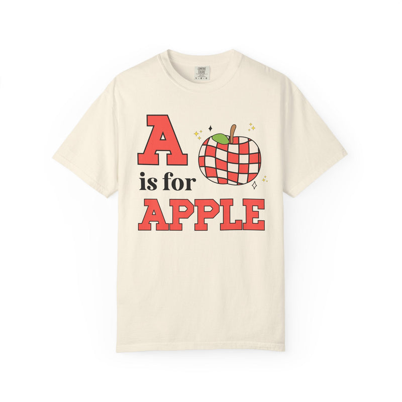 Kindergarten Teacher or Preschool Teacher T-Shirt for Back to School, Learning the Alphabet A is for Apple, Matching Teacher Team Shirt - Opal and June
